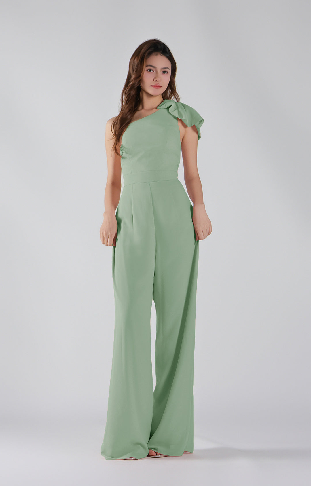 Asymmetrical One-Shoulder Wide-Leg Chiffon Pants