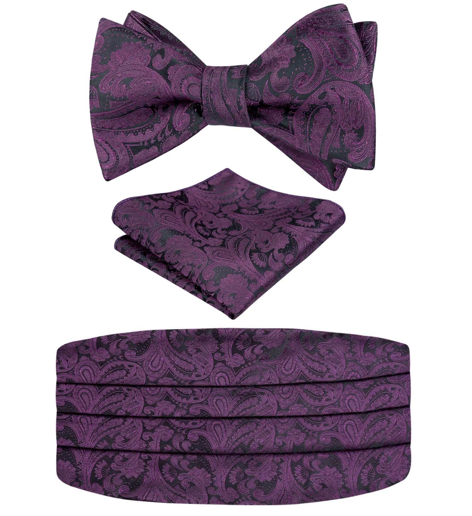 Men's Classic Paisley Woven Self-tied Adjustable Bow Tie, Cummerbund and Pocket Square Set-133