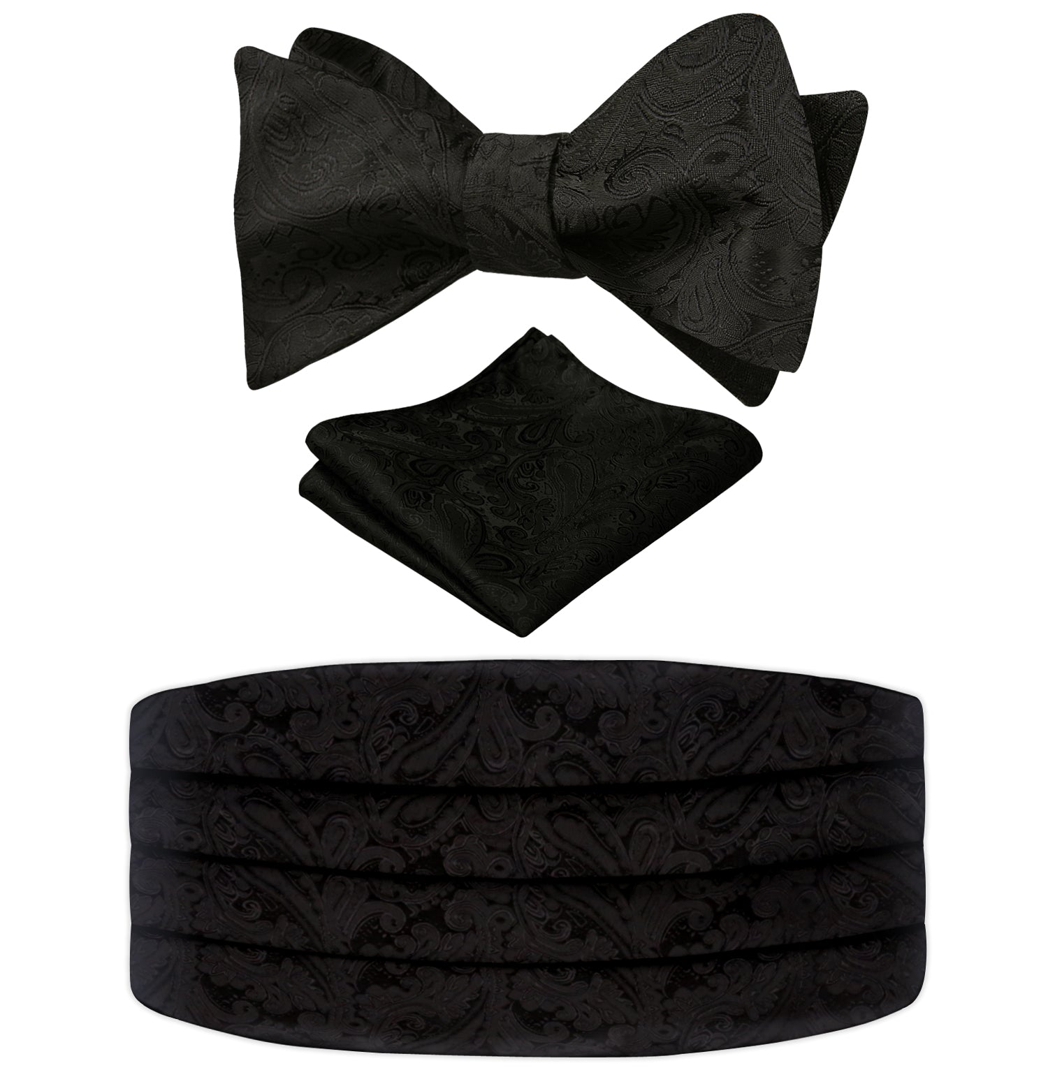 Men's Classic Paisley Woven Self-tied Adjustable Bow Tie, Cummerbund and Pocket Square Set-133
