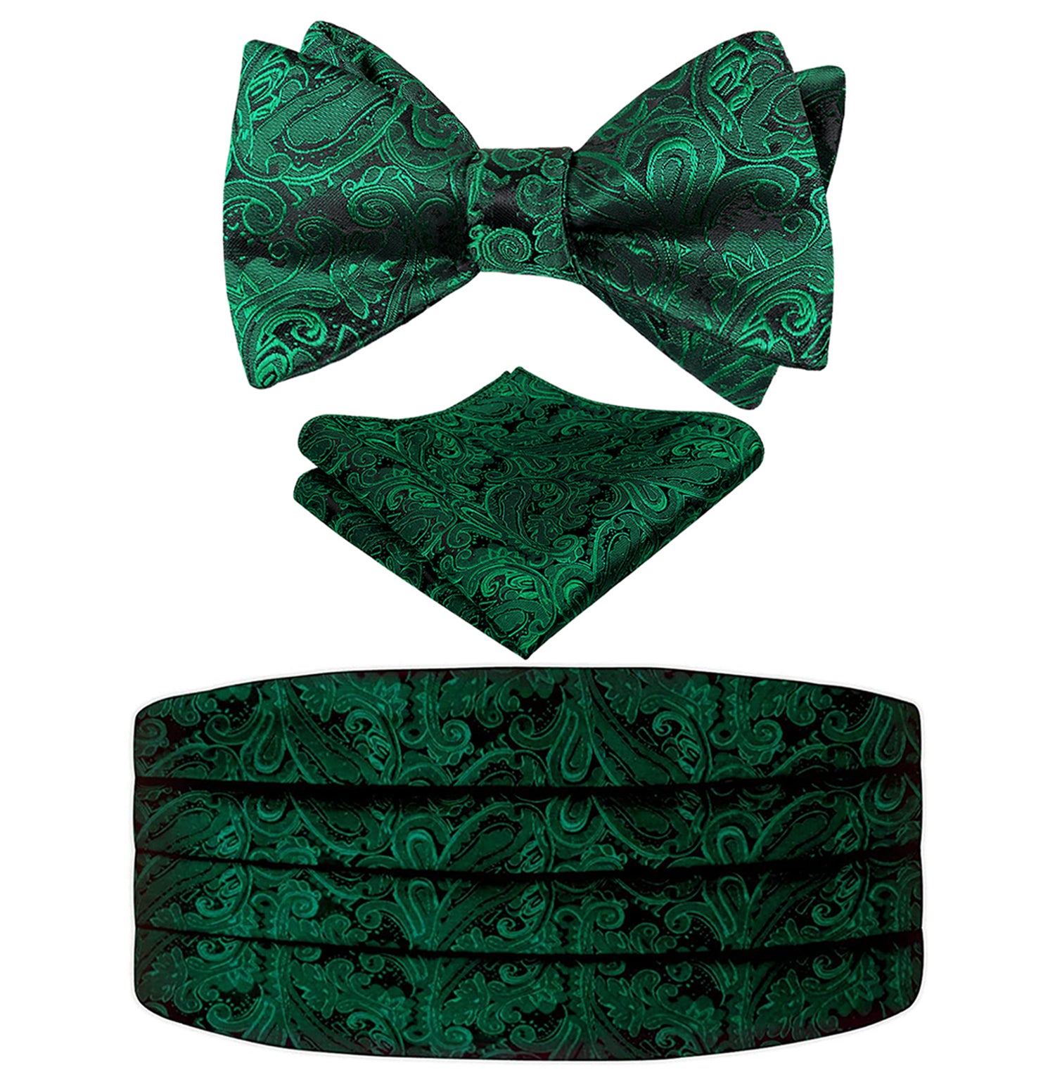 Men's Classic Paisley Woven Self-tied Adjustable Bow Tie, Cummerbund and Pocket Square Set-133