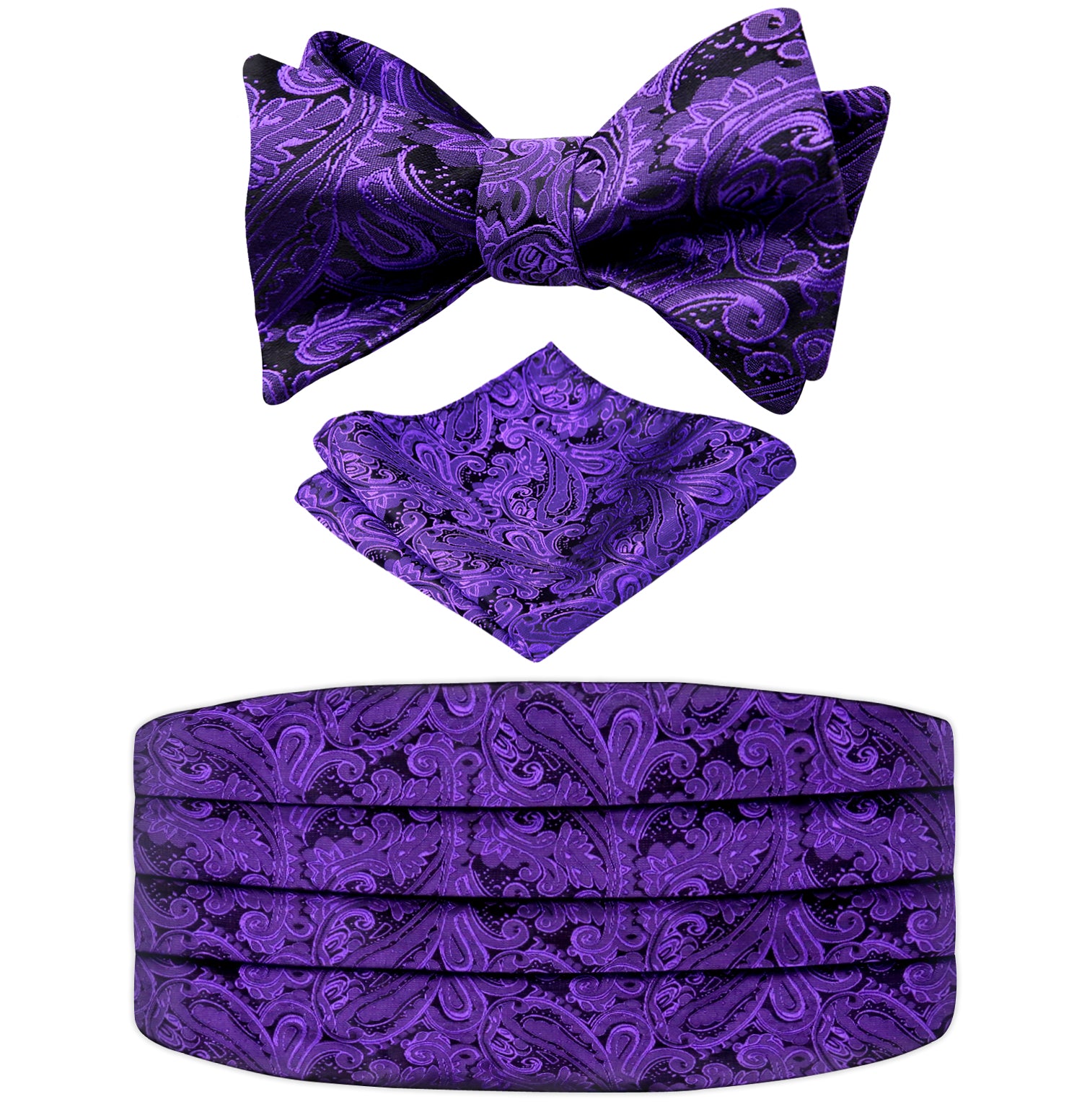 Men's Classic Paisley Woven Self-tied Adjustable Bow Tie, Cummerbund and Pocket Square Set-133