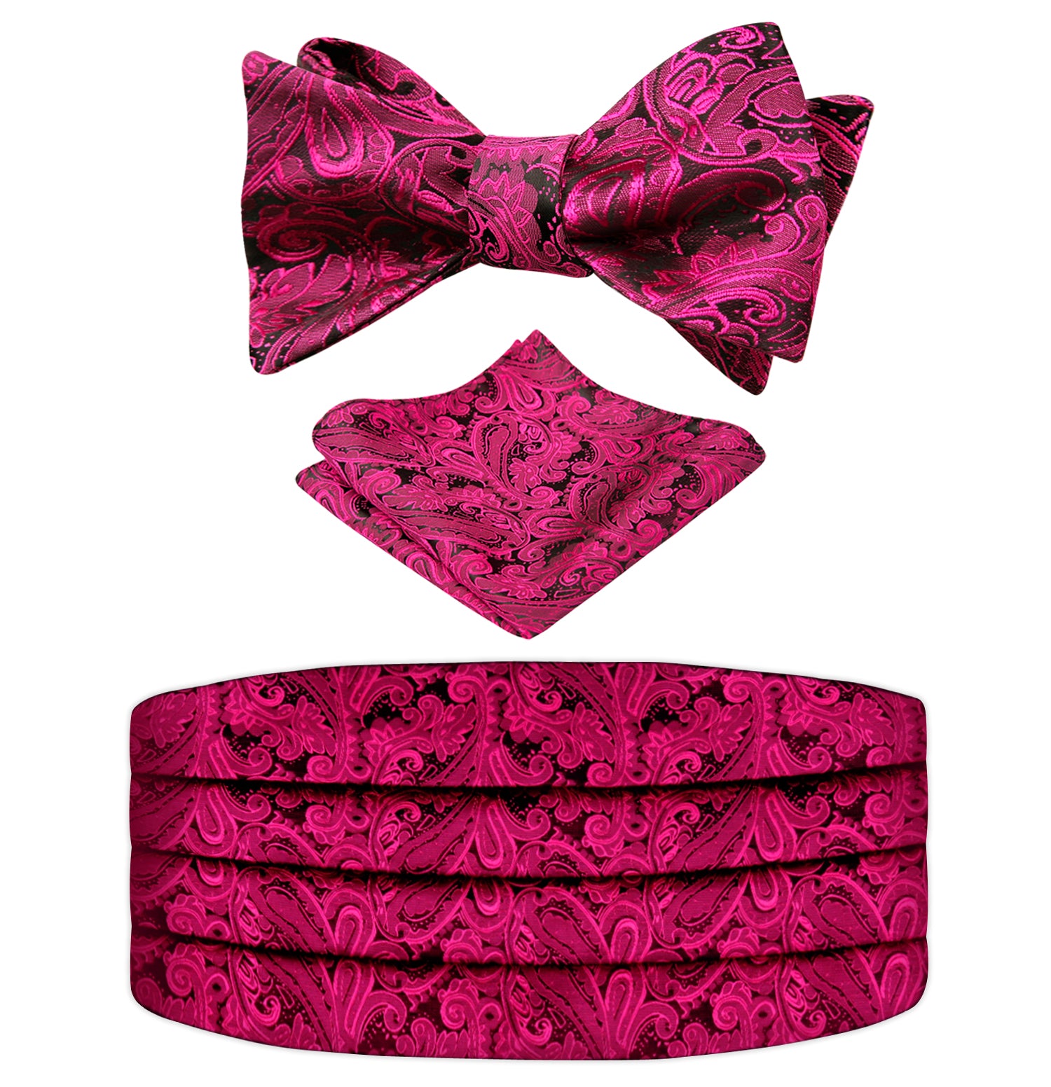 Men's Classic Paisley Woven Self-tied Adjustable Bow Tie, Cummerbund and Pocket Square Set-133