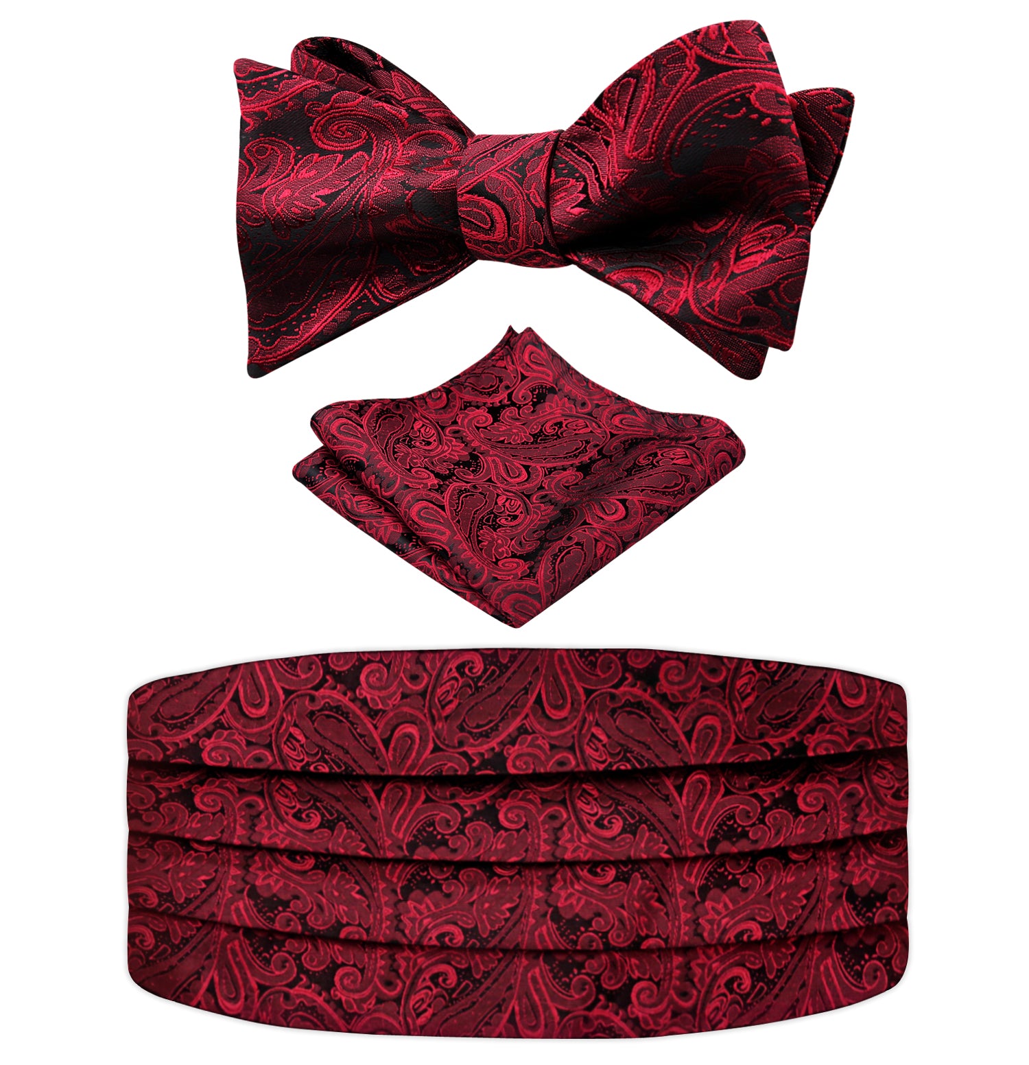 Men's Classic Paisley Woven Self-tied Adjustable Bow Tie, Cummerbund and Pocket Square Set-133