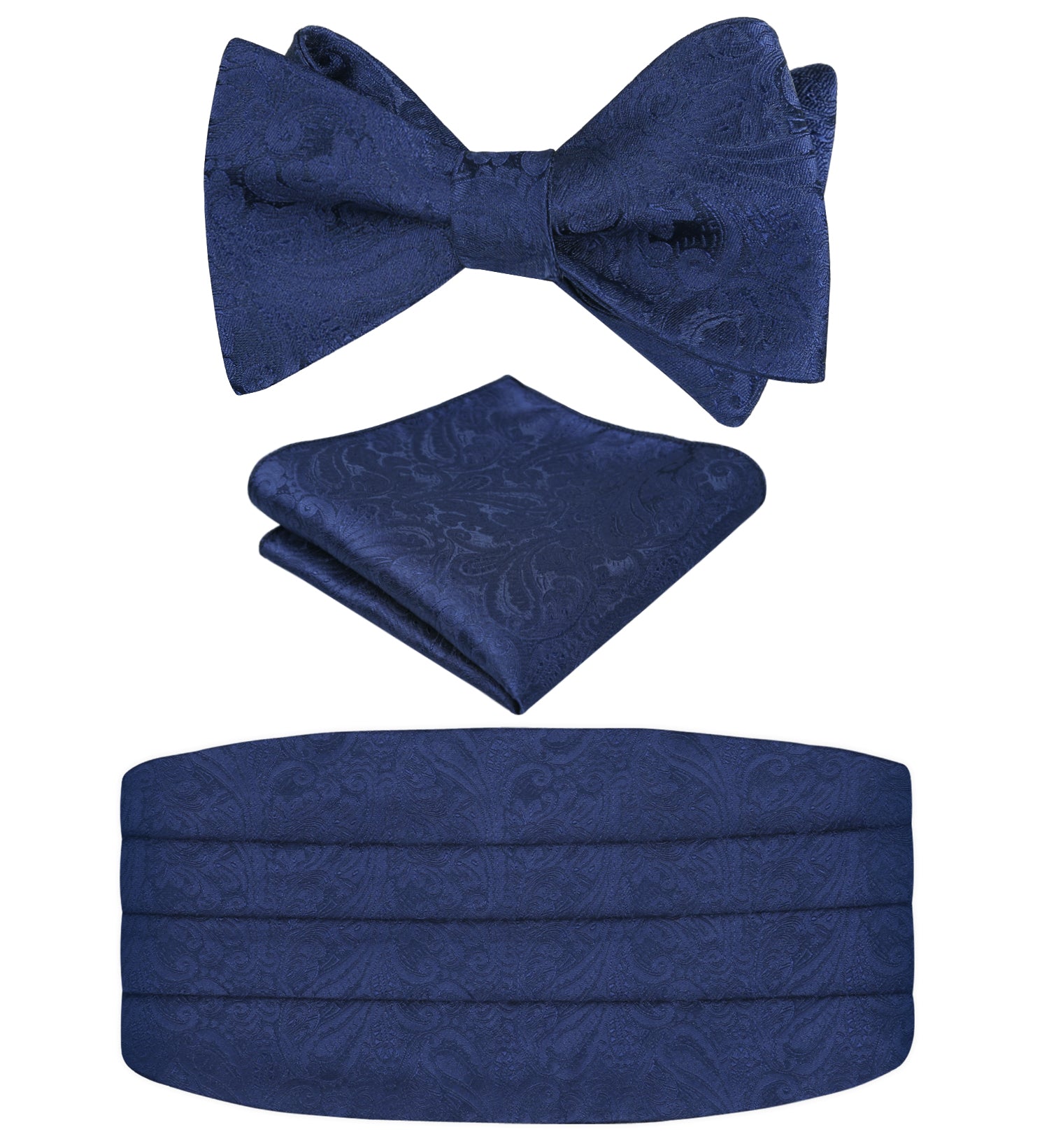 Men's Classic Paisley Woven Self-tied Adjustable Bow Tie, Cummerbund and Pocket Square Set-133