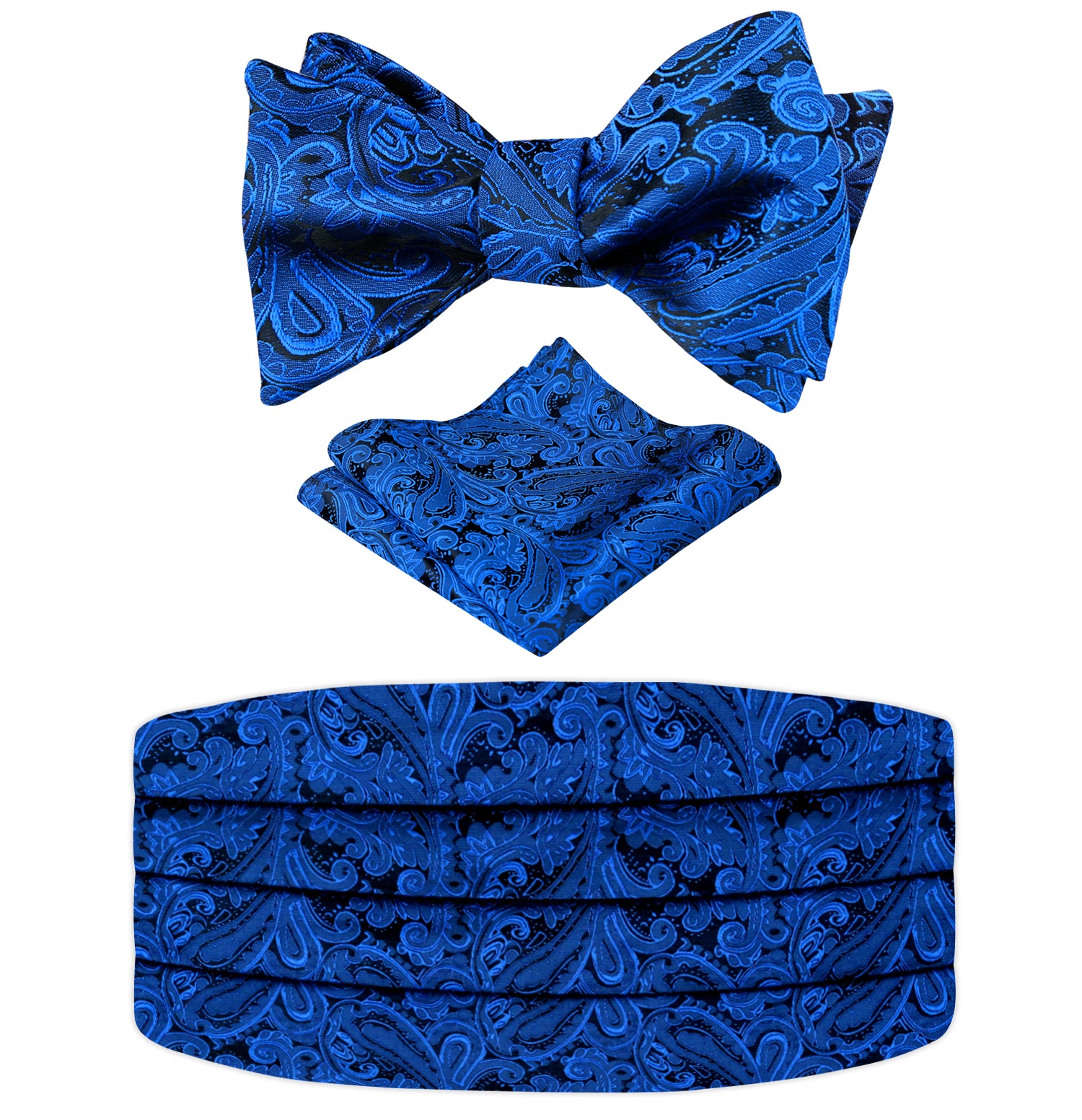 Men's Classic Paisley Woven Self-tied Adjustable Bow Tie, Cummerbund and Pocket Square Set-133