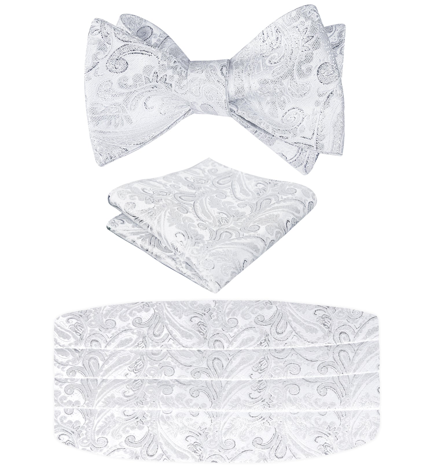 Men's Classic Paisley Woven Self-tied Adjustable Bow Tie, Cummerbund and Pocket Square Set-133