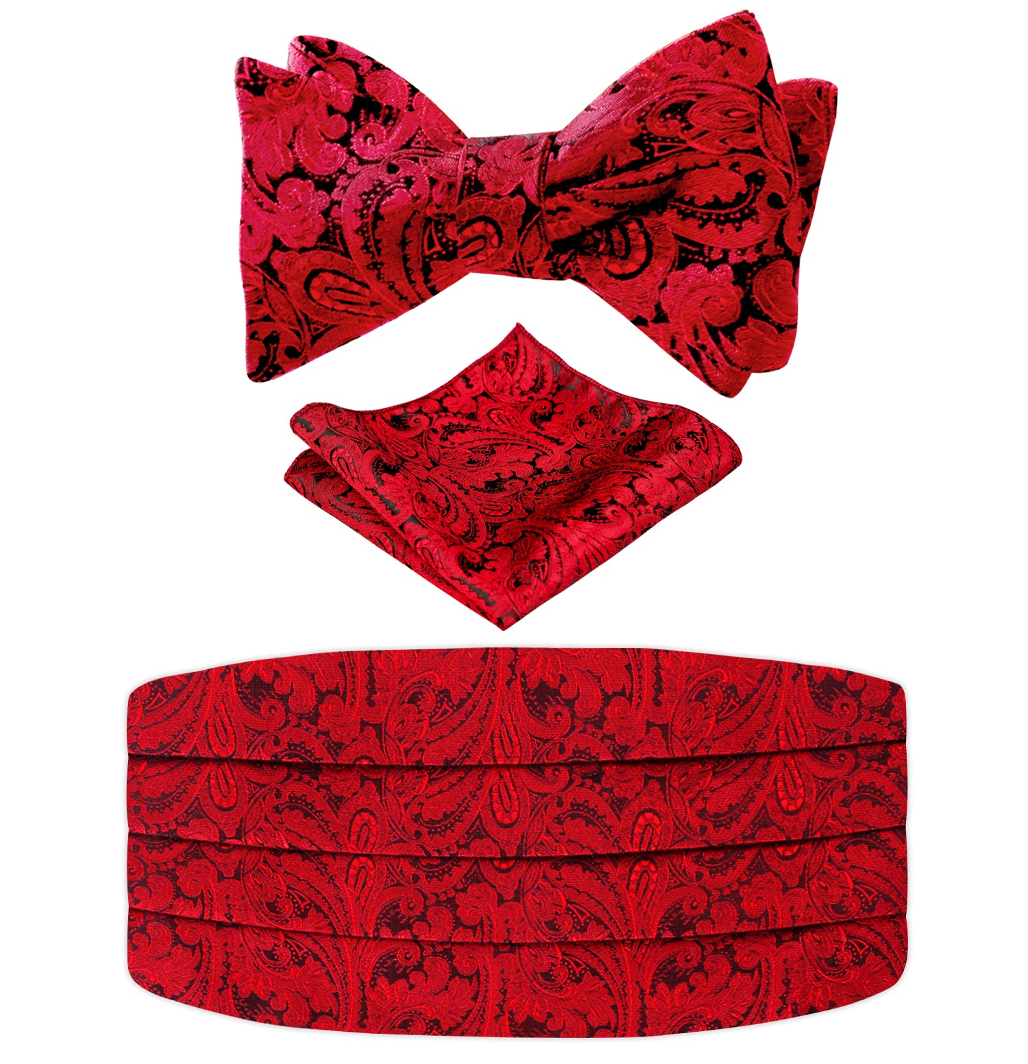 Men's Classic Paisley Woven Self-tied Adjustable Bow Tie, Cummerbund and Pocket Square Set-133
