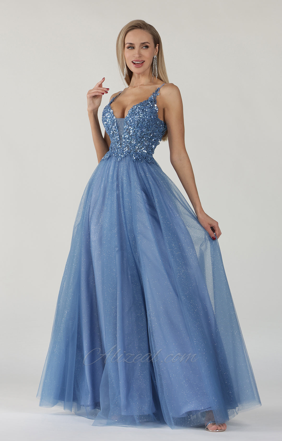 Spaghetti Straps V-Neck A-Line Lace-up Backless Front Split Prom Dress