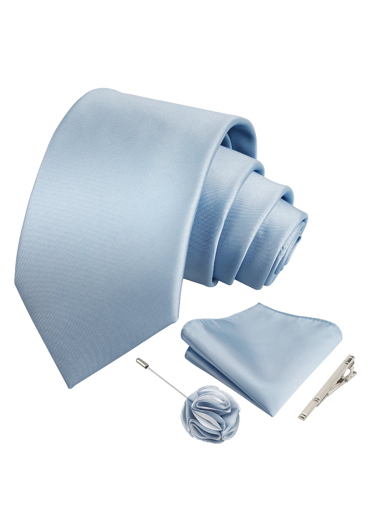Alizeal Mens 4pcs Solid Tie Pocket Square Boutonniere Clip-140B