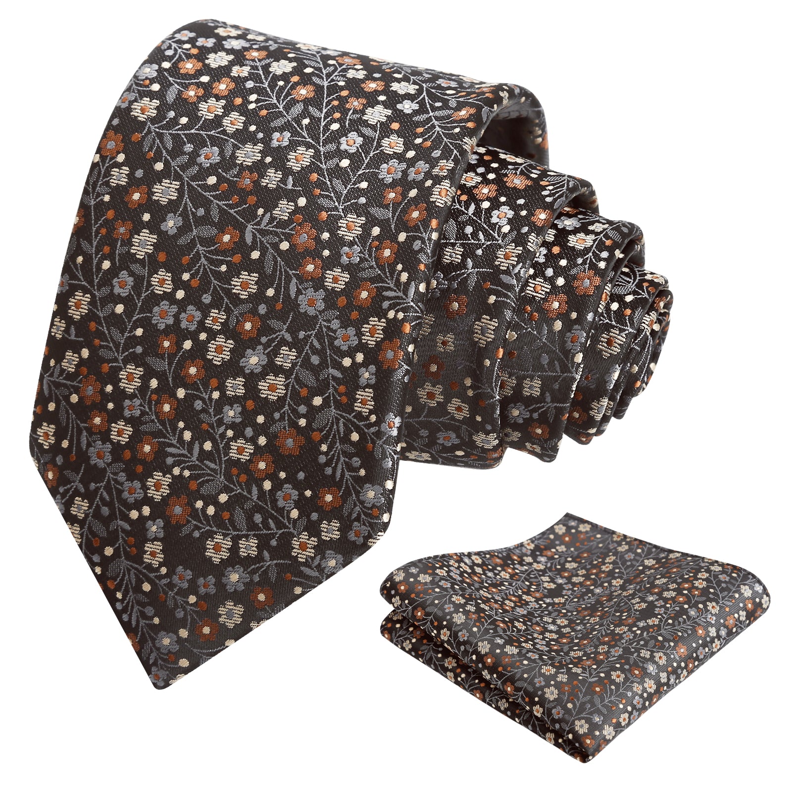 Mens 3.15" Exquisite Floral Tie with Small Flower Printed Pocket Square-142