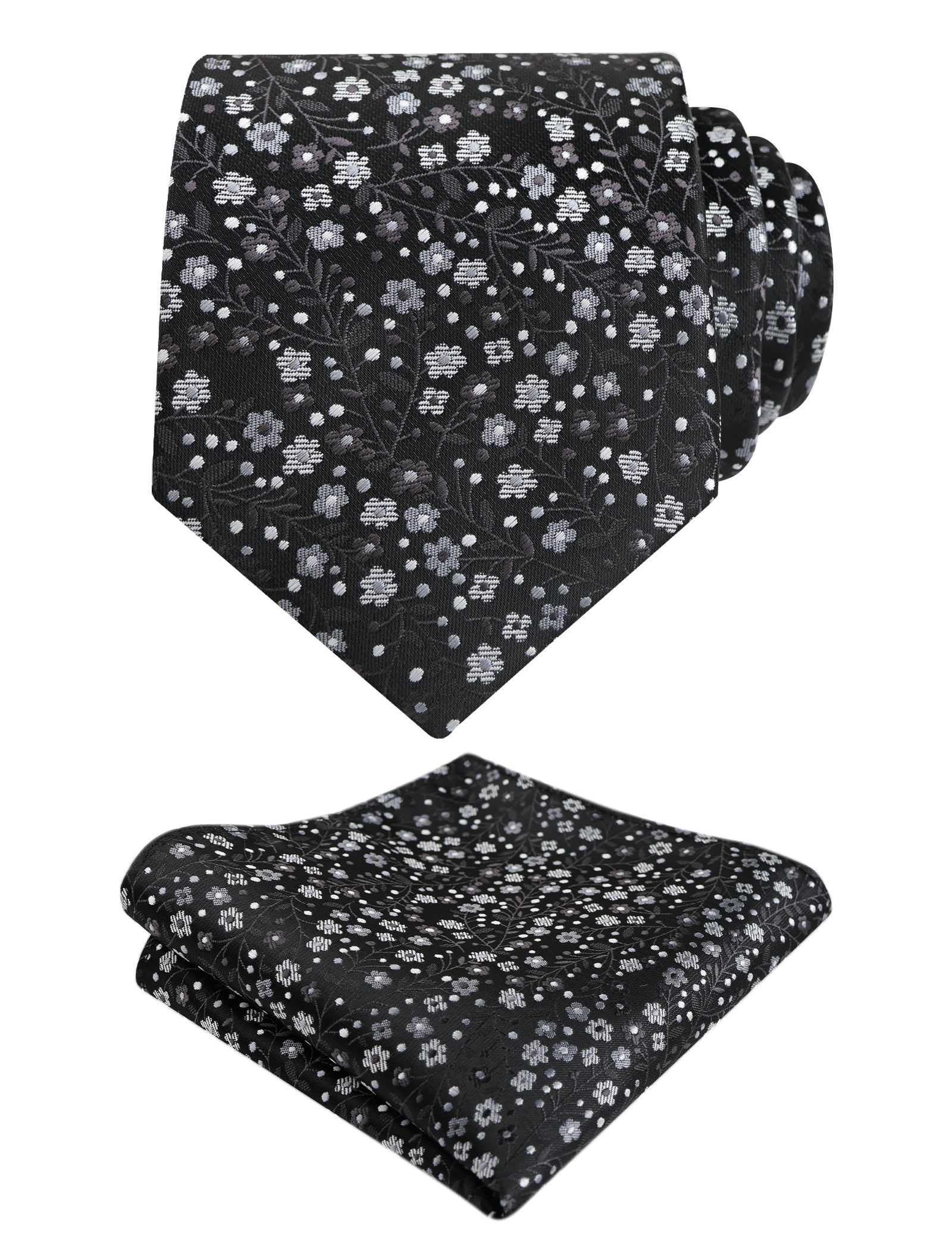 Mens 3.15inches Exquisite Floral Tie with Small Flower Printed Pocket Square-142