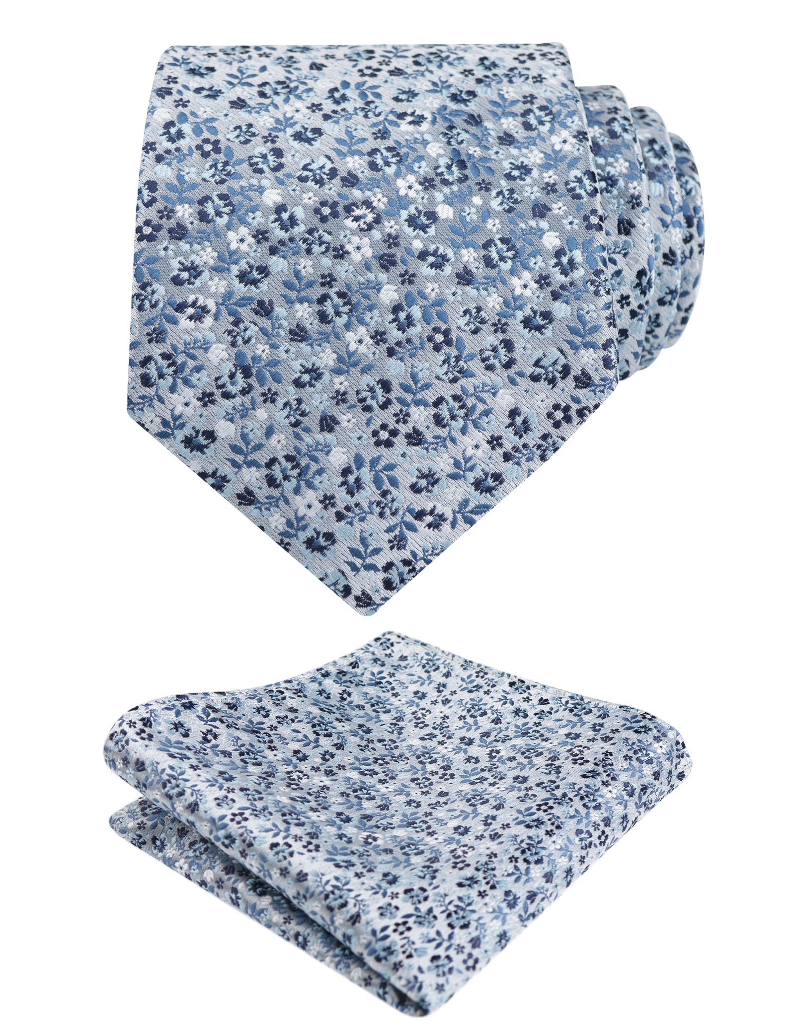Mens 3.15inches Exquisite Floral Tie with Small Flower Printed Pocket Square-142