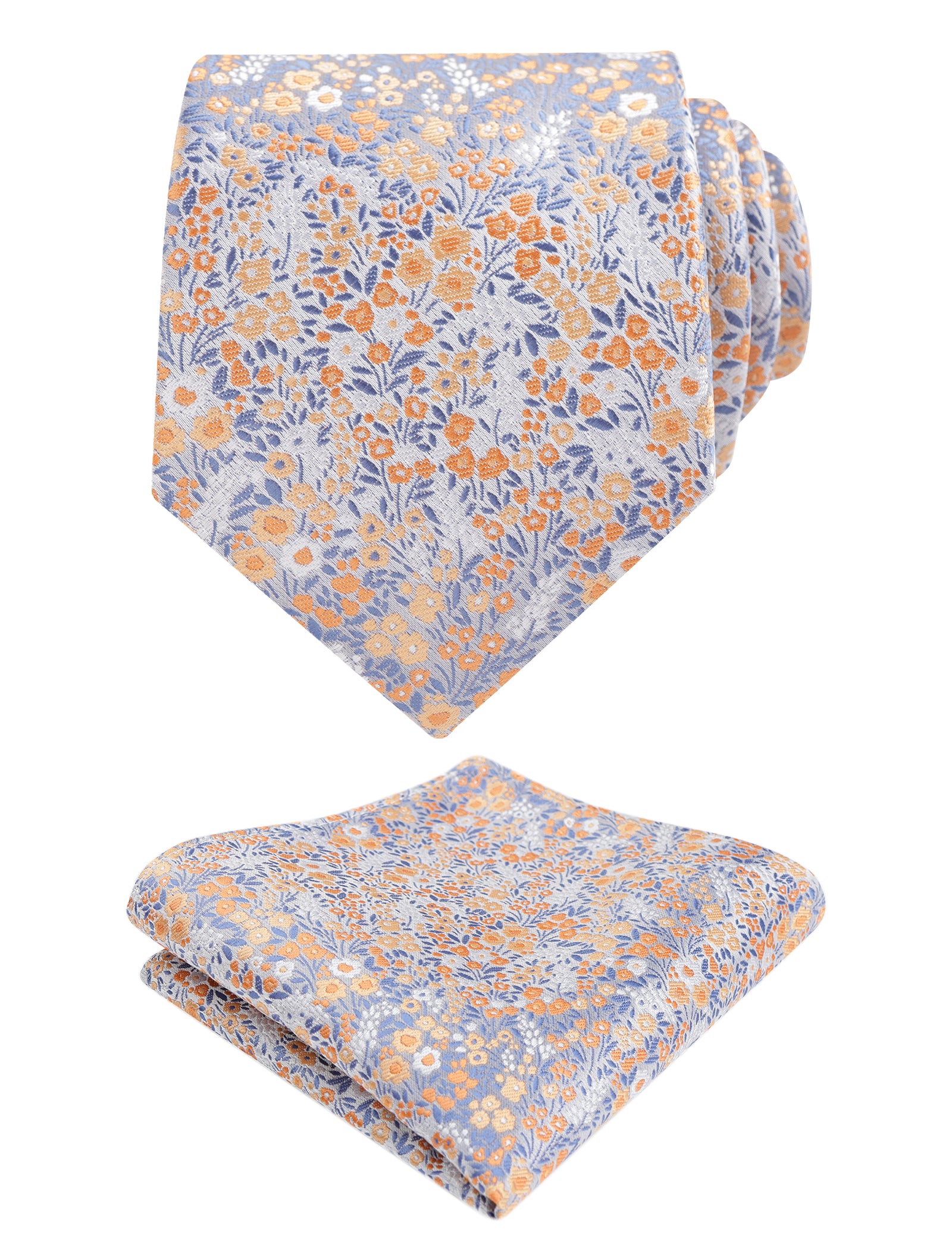 Mens 3.15" Exquisite Floral Tie with Small Flower Printed Pocket Square-142