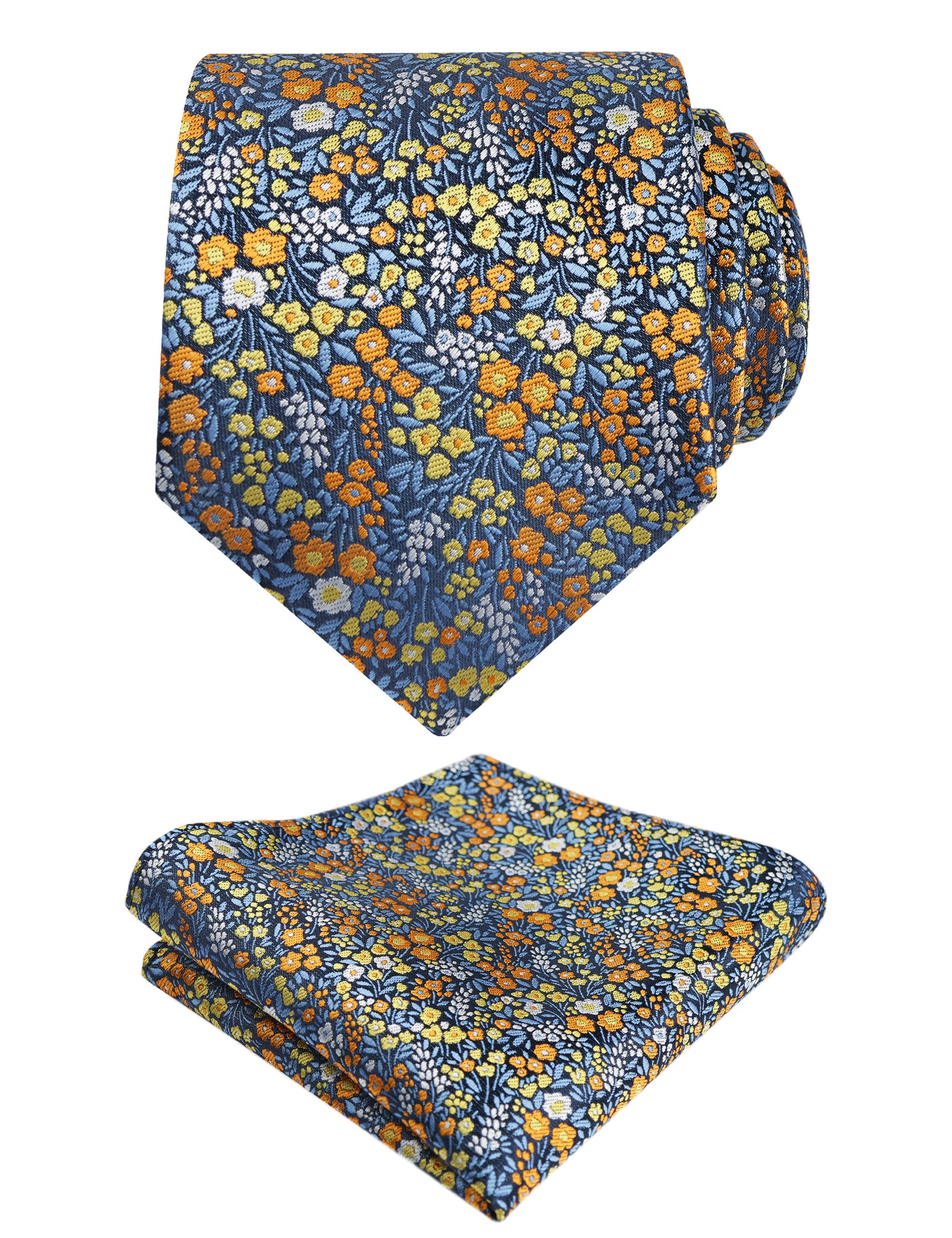 Mens 3.15" Floral Tie with Small Flower Printed Pocket Square-142