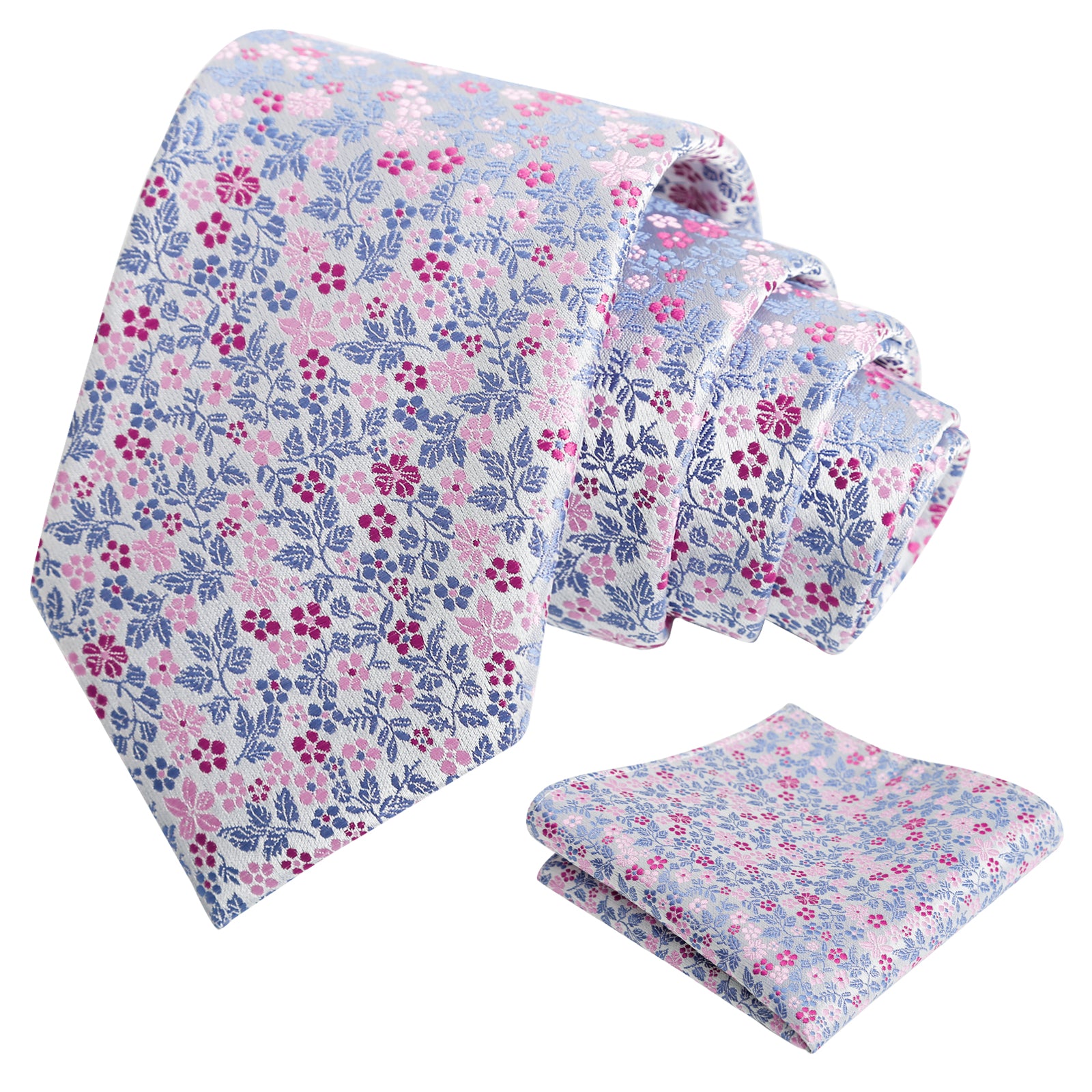 Mens 3.15" Exquisite Floral Tie with Small Flower Printed Pocket Square-142