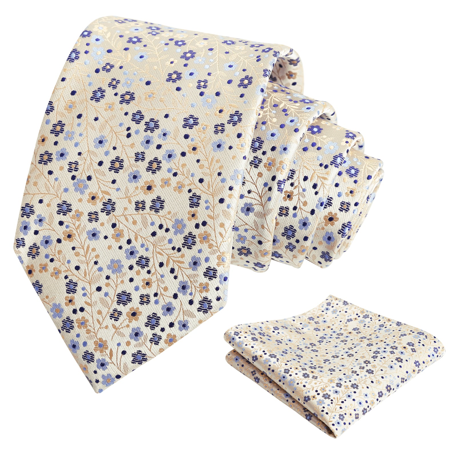 Mens 3.15" Exquisite Floral Tie with Small Flower Printed Pocket Square-142