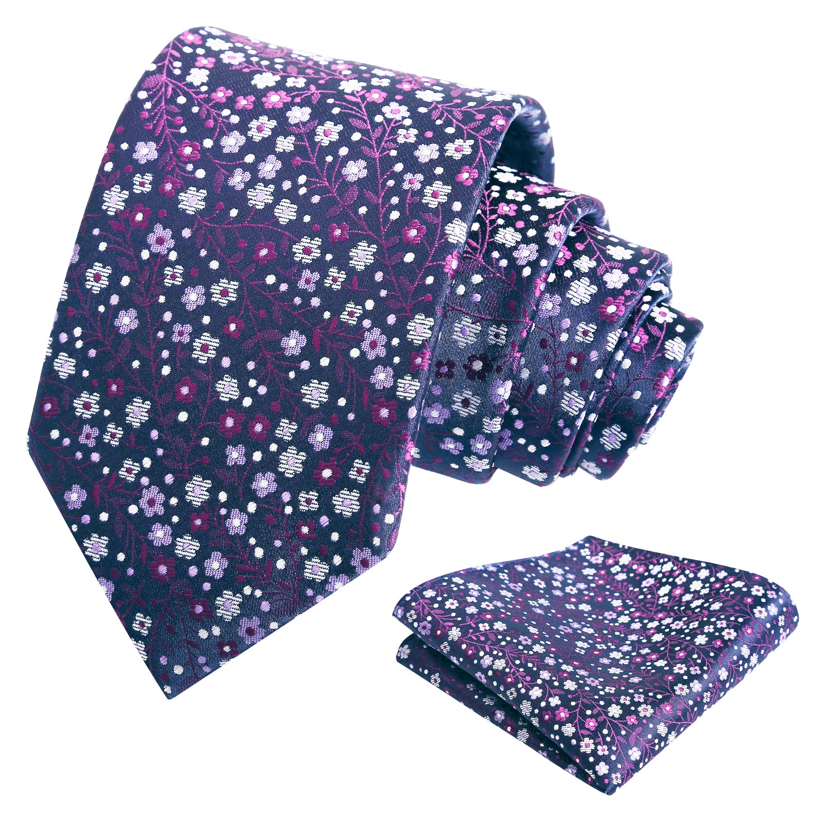 Mens 3.15" Exquisite Floral Tie with Small Flower Printed Pocket Square-142
