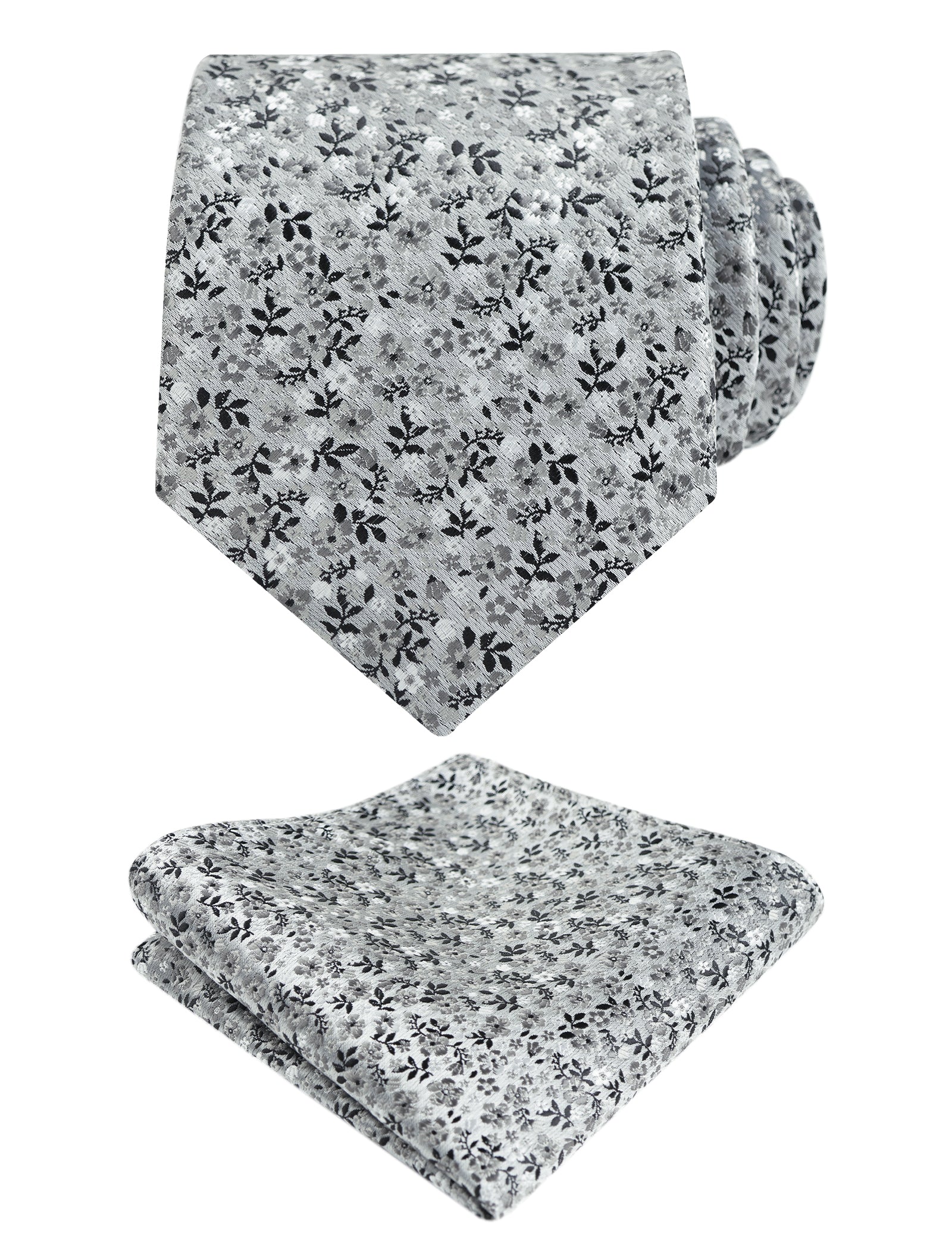 Mens 3.15inches Exquisite Floral Tie with Small Flower Printed Pocket Square-142