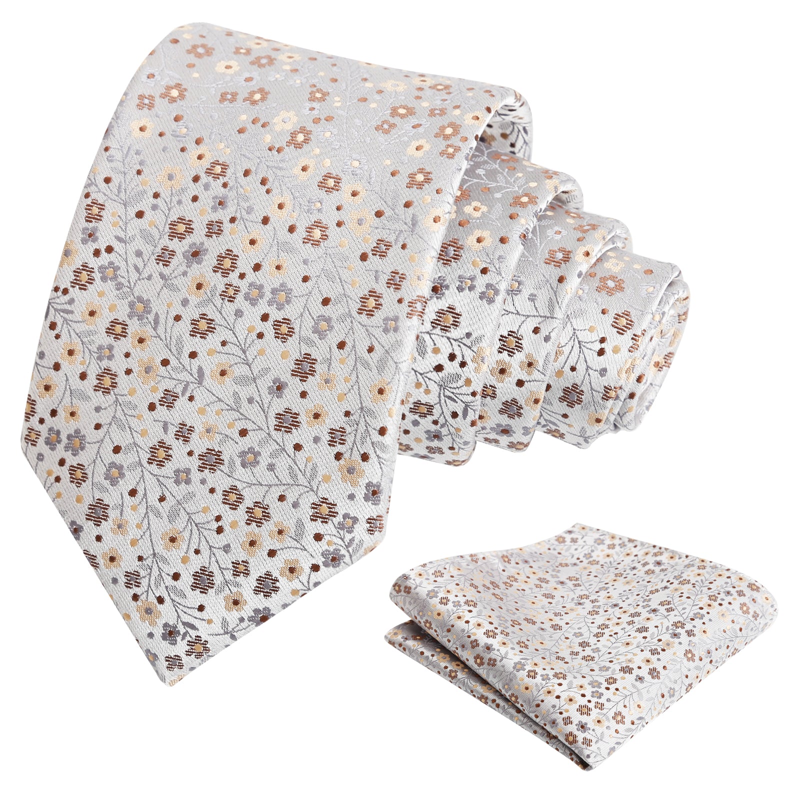 Mens 3.15" Exquisite Floral Tie with Small Flower Printed Pocket Square-142
