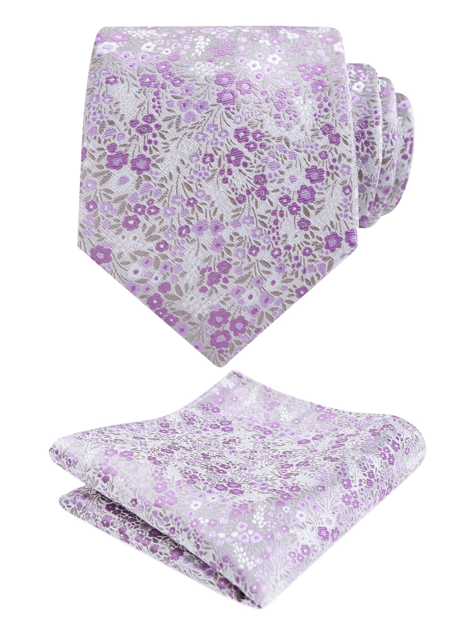 Mens 3.15" Exquisite Floral Tie with Small Flower Printed Pocket Square-142