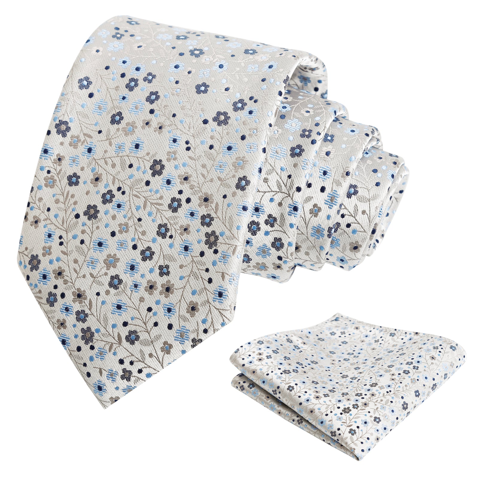 Mens 3.15" Exquisite Floral Tie with Small Flower Printed Pocket Square-142