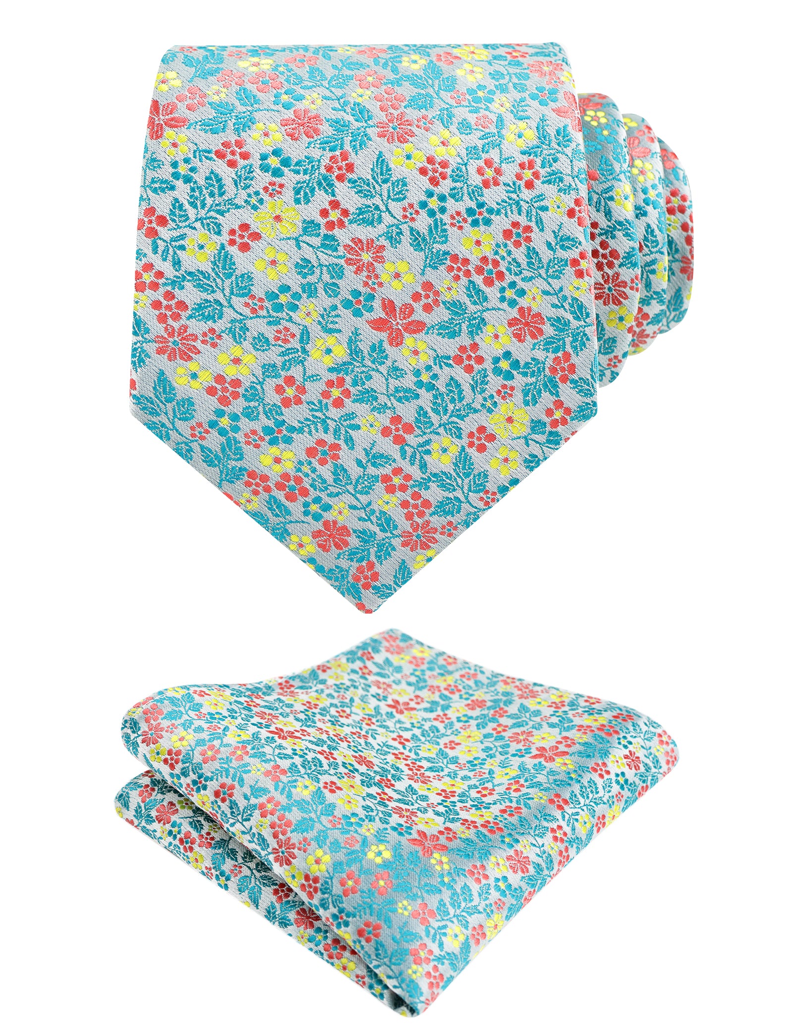 Mens 3.15" Floral Tie with Small Flower Printed Pocket Square-142