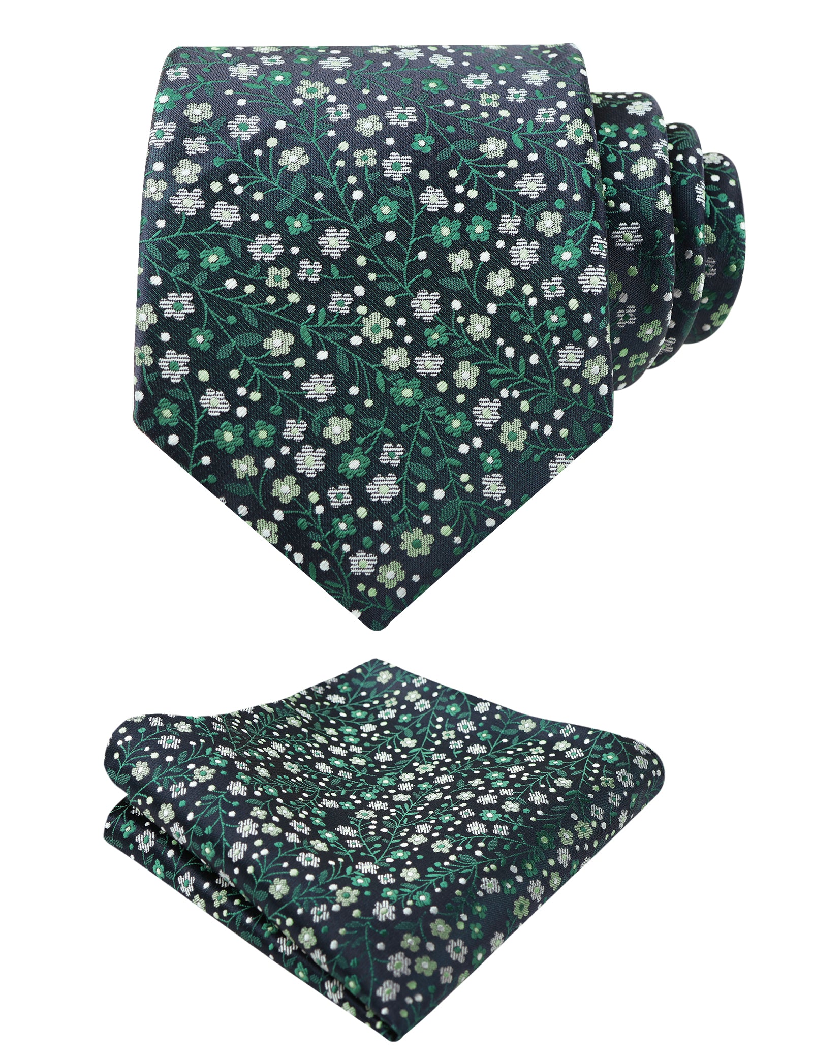Mens 3.15inches Exquisite Floral Tie with Small Flower Printed Pocket Square-142