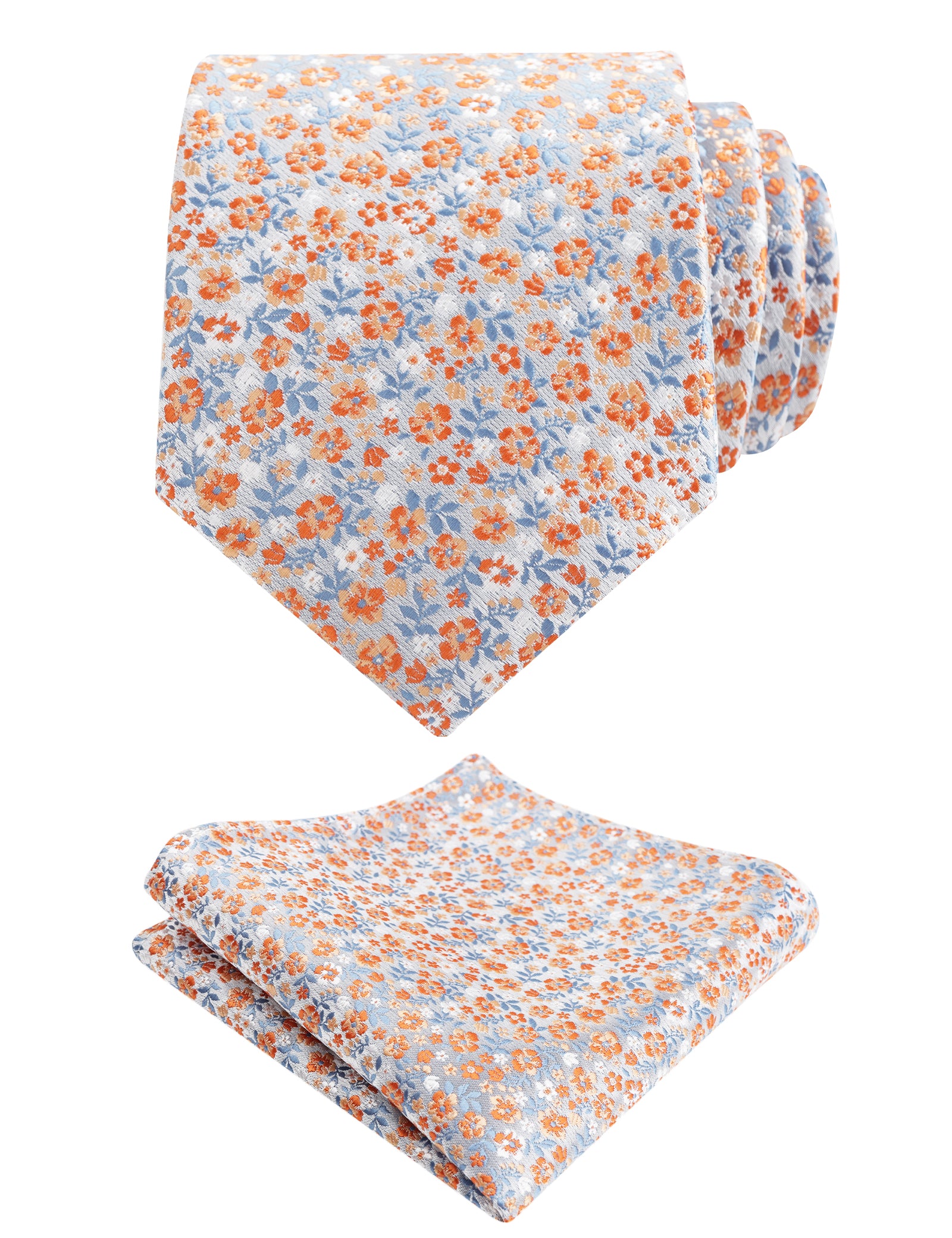 Mens 3.15" Exquisite Floral Tie with Small Flower Printed Pocket Square-142