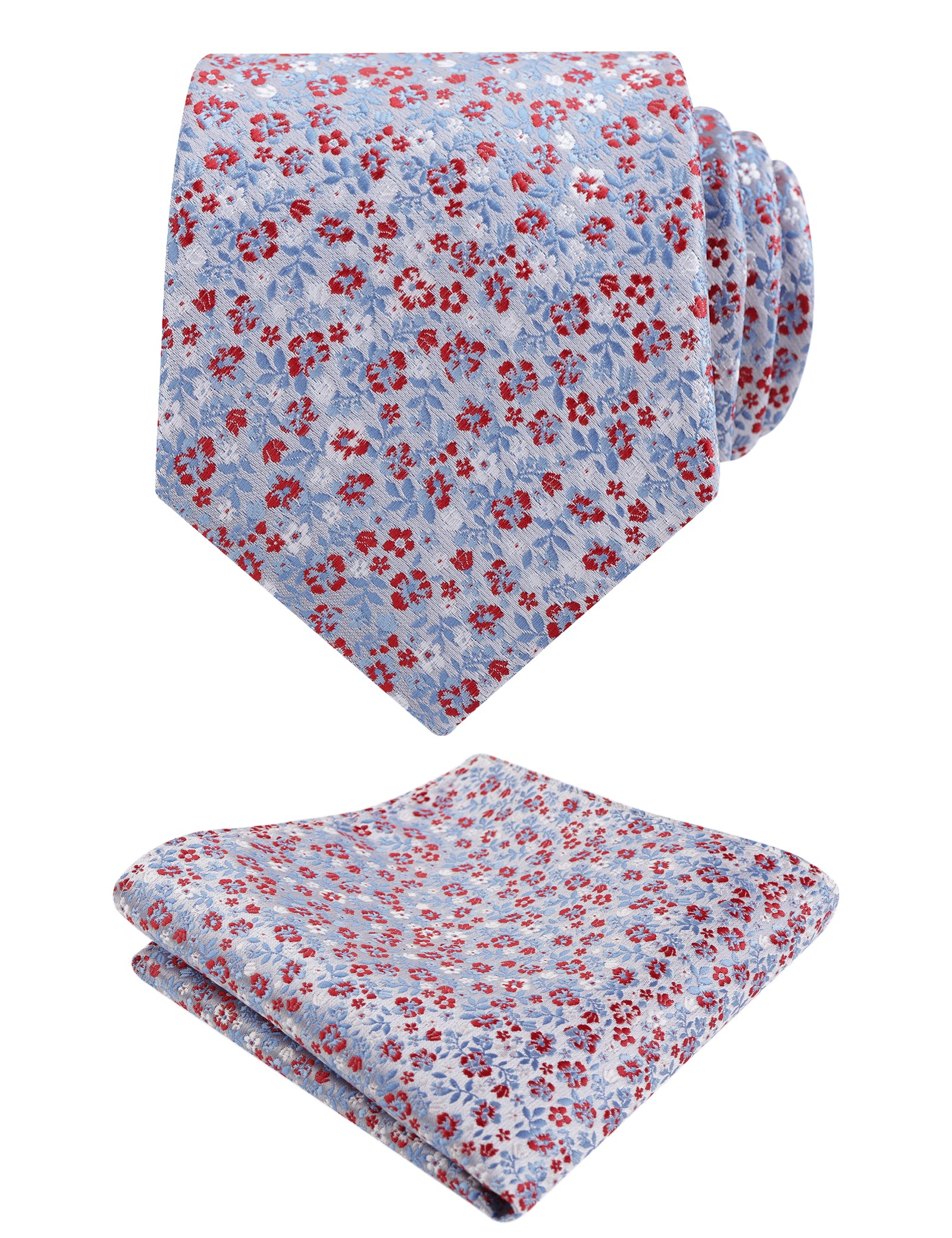 Mens 3.15inches Exquisite Floral Tie with Small Flower Printed Pocket Square-142