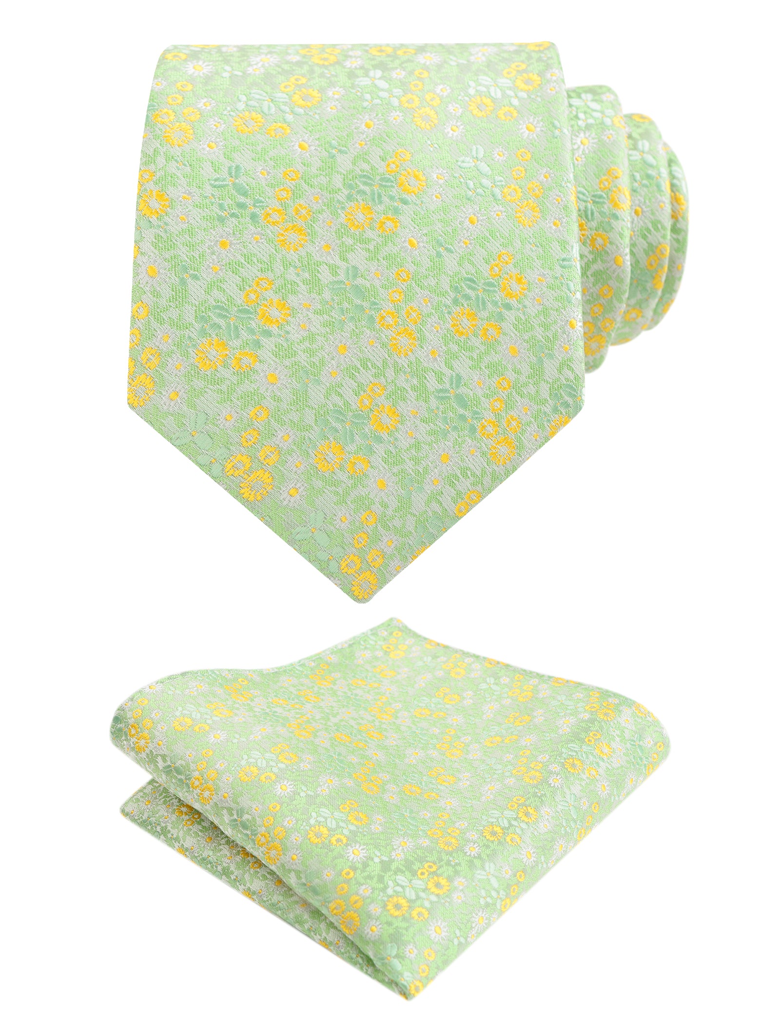 Mens 3.15" Exquisite Floral Tie with Small Flower Printed Pocket Square-142