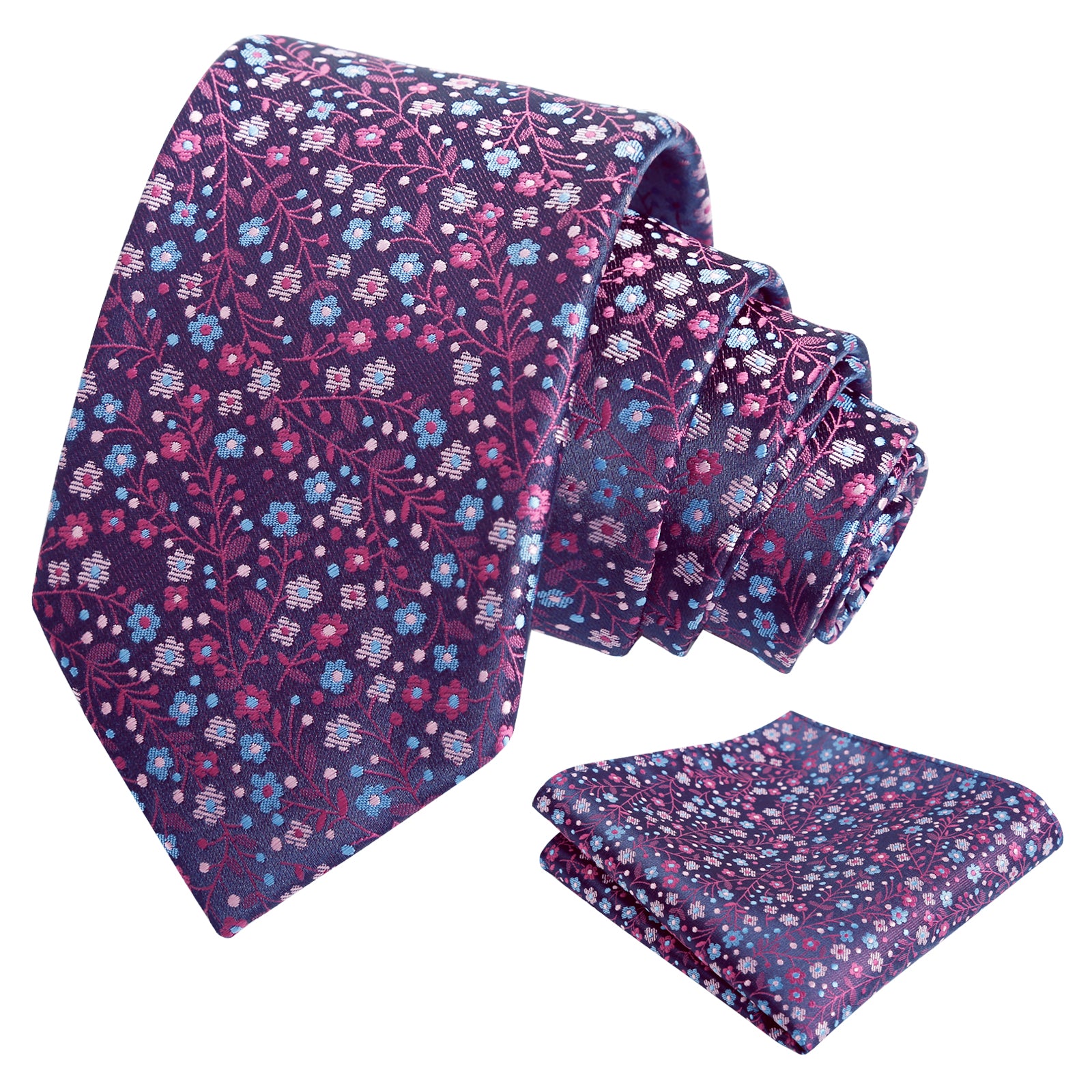 Mens 3.15" Floral Tie with Small Flower Printed Pocket Square-142