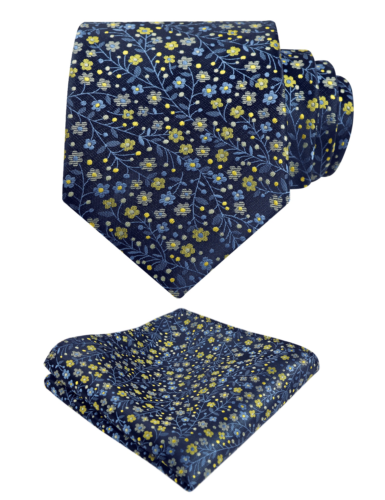 Mens 3.15inches Exquisite Floral Tie with Small Flower Printed Pocket Square-142