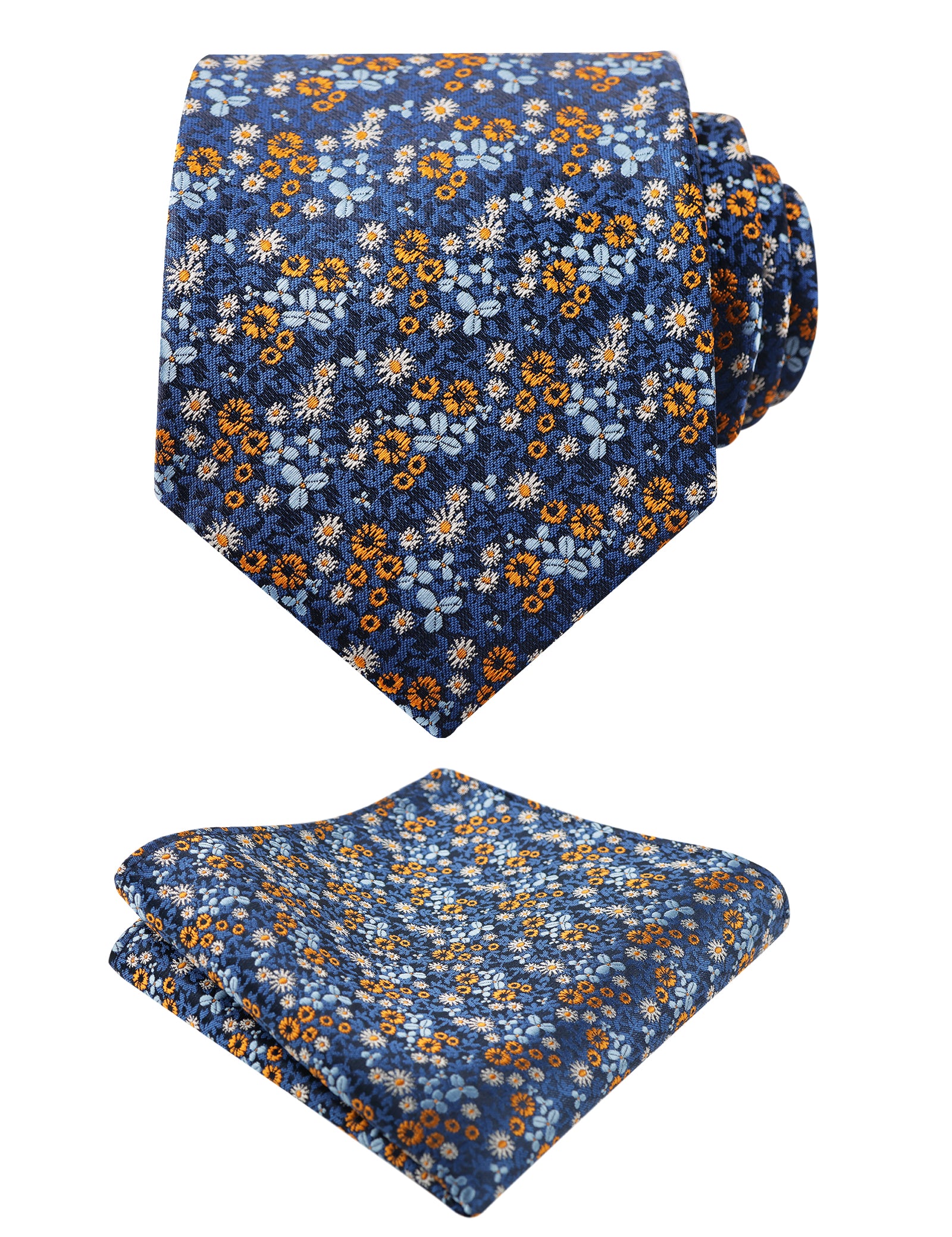 Mens 3.15" Floral Tie with Small Flower Printed Pocket Square-142