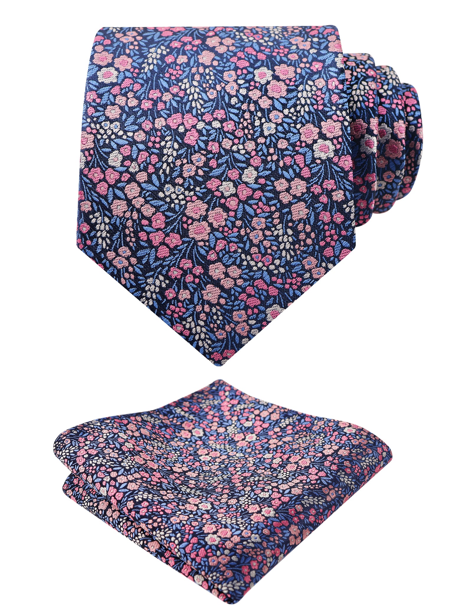 Mens 3.15" Floral Tie with Small Flower Printed Pocket Square-142