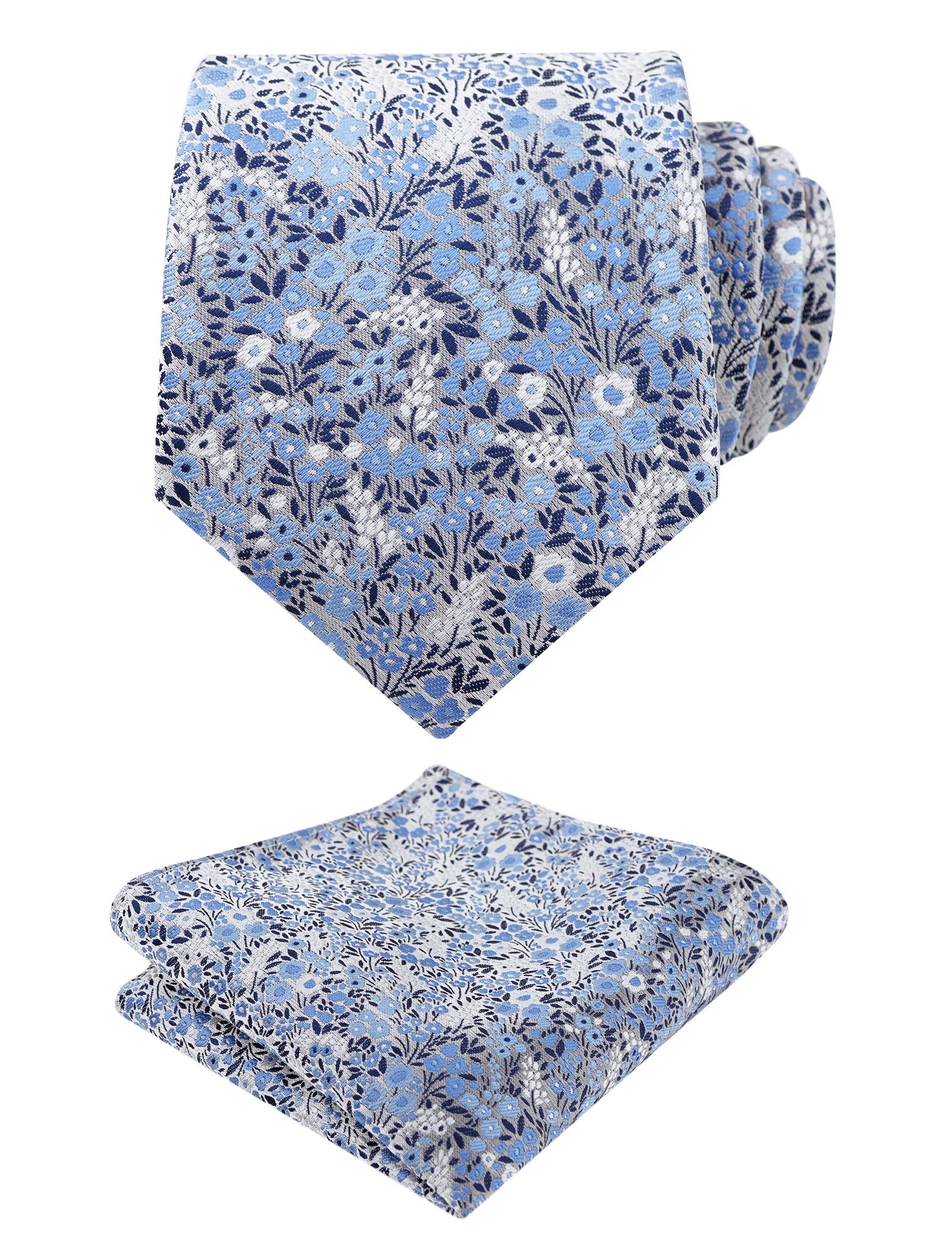 Mens 3.15" Floral Tie with Small Flower Printed Pocket Square-142