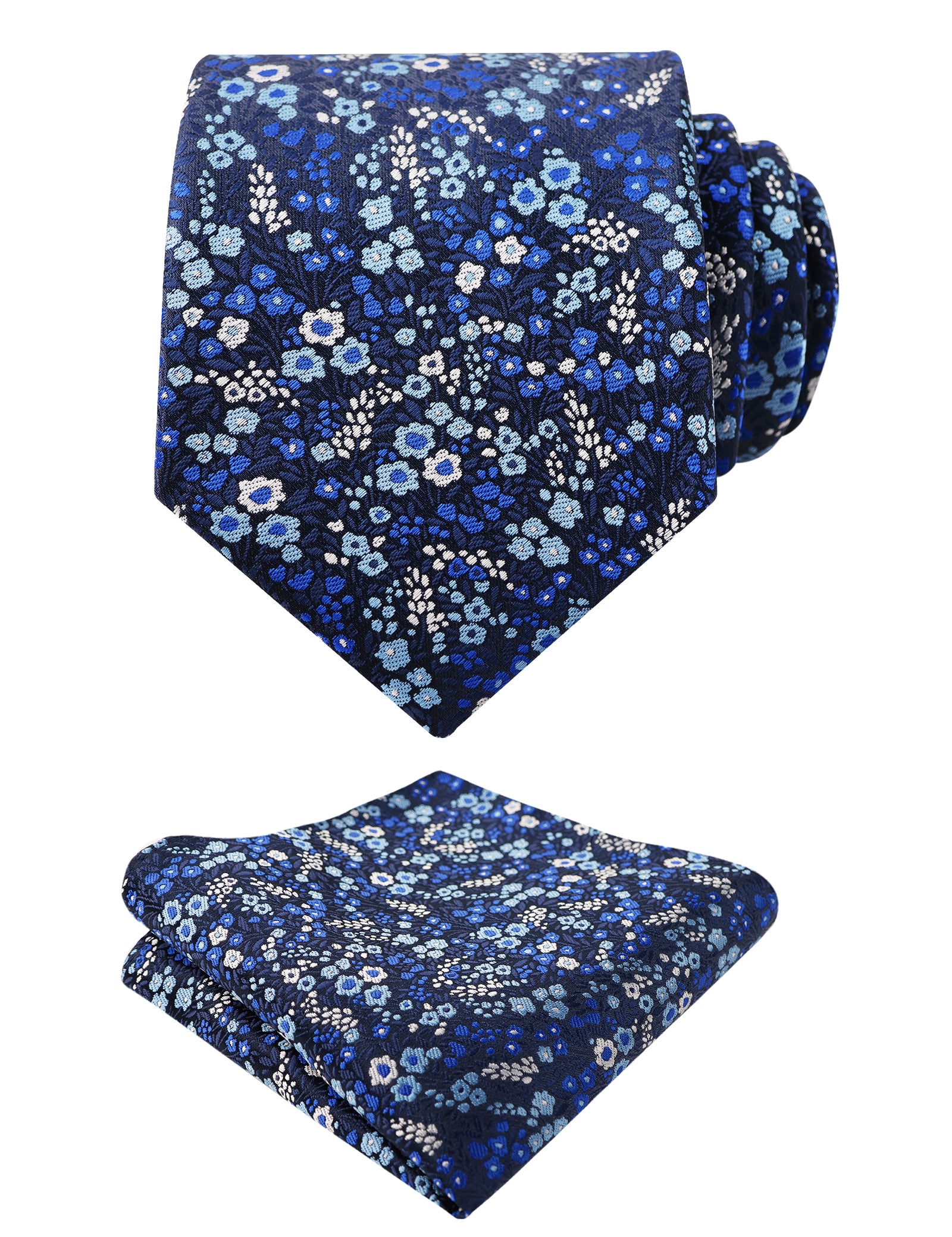 Mens 3.15inches Exquisite Floral Tie with Small Flower Printed Pocket Square-142