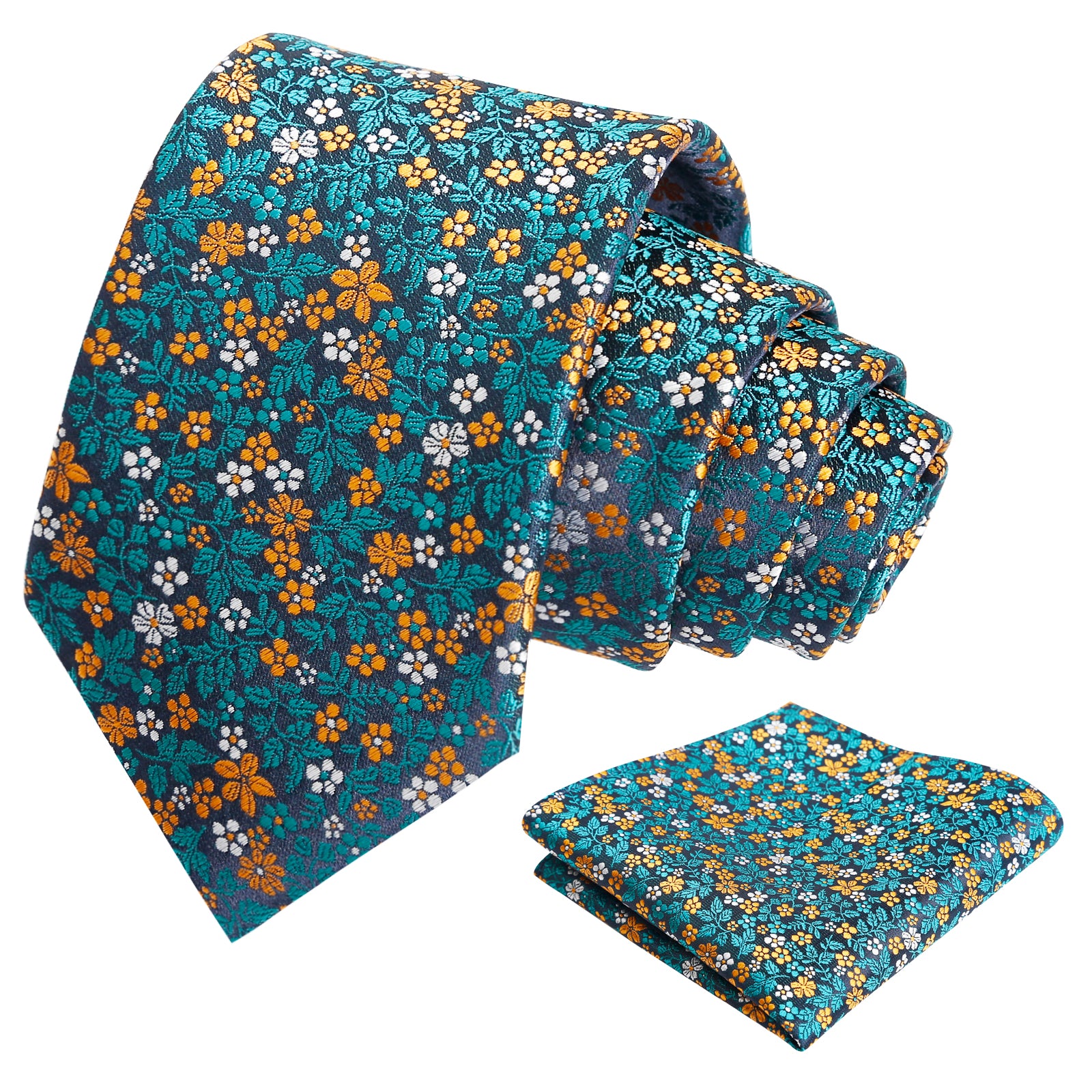 Mens 3.15" Exquisite Floral Tie with Small Flower Printed Pocket Square-142