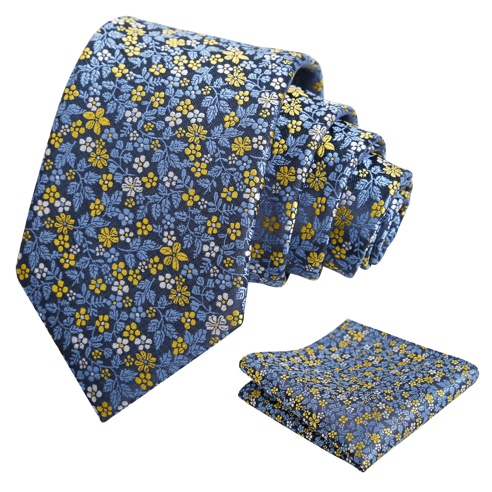 Mens 3.15" Exquisite Floral Tie with Small Flower Printed Pocket Square-142