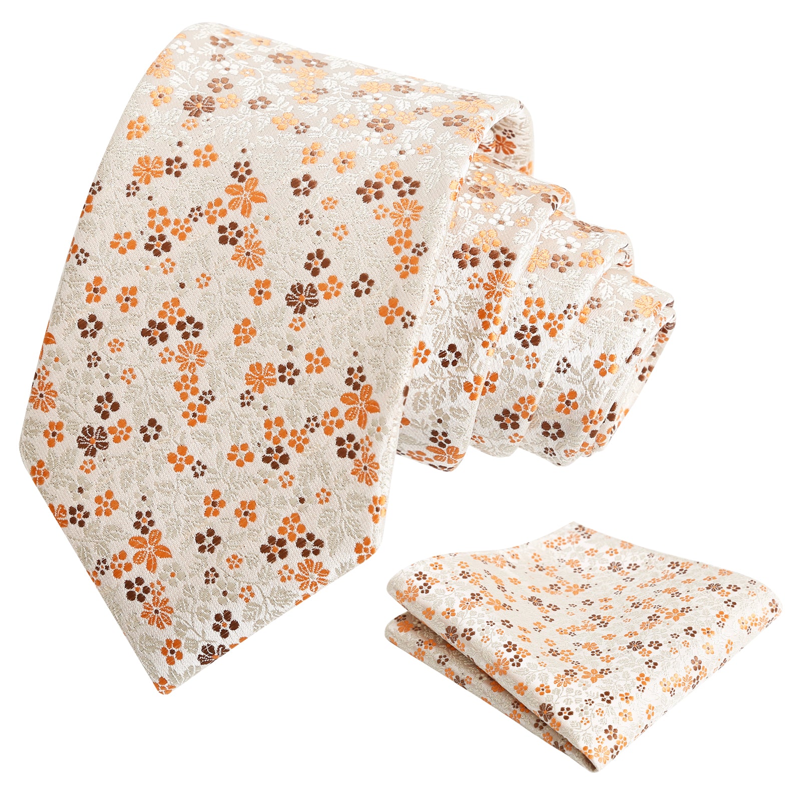 Mens 3.15" Exquisite Floral Tie with Small Flower Printed Pocket Square-142