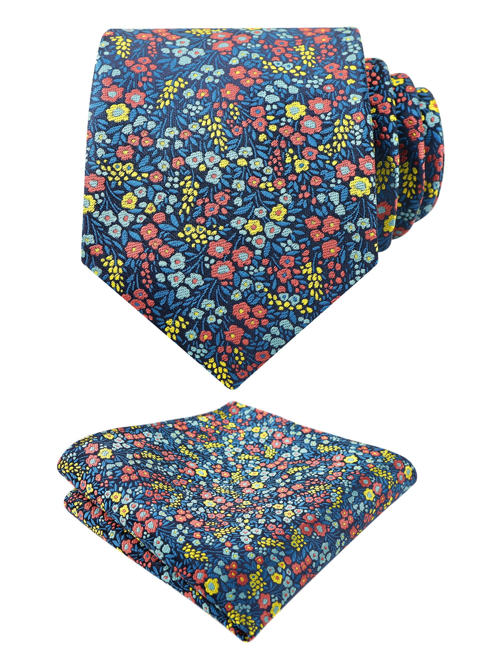 Mens 3.15" Floral Tie with Small Flower Printed Pocket Square-142