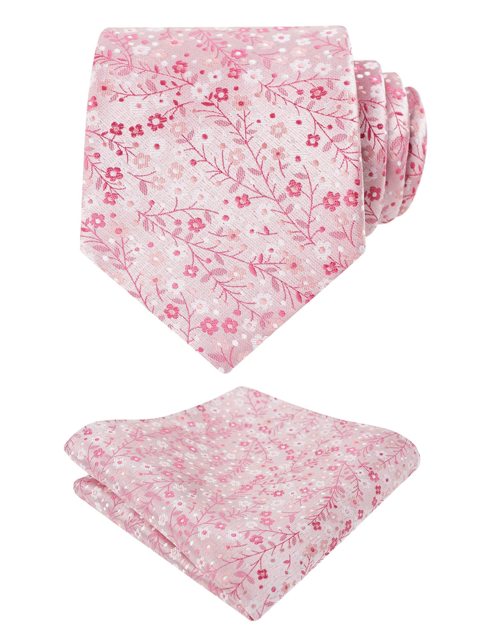 Mens 3.15" Exquisite Floral Tie with Small Flower Printed Pocket Square-142