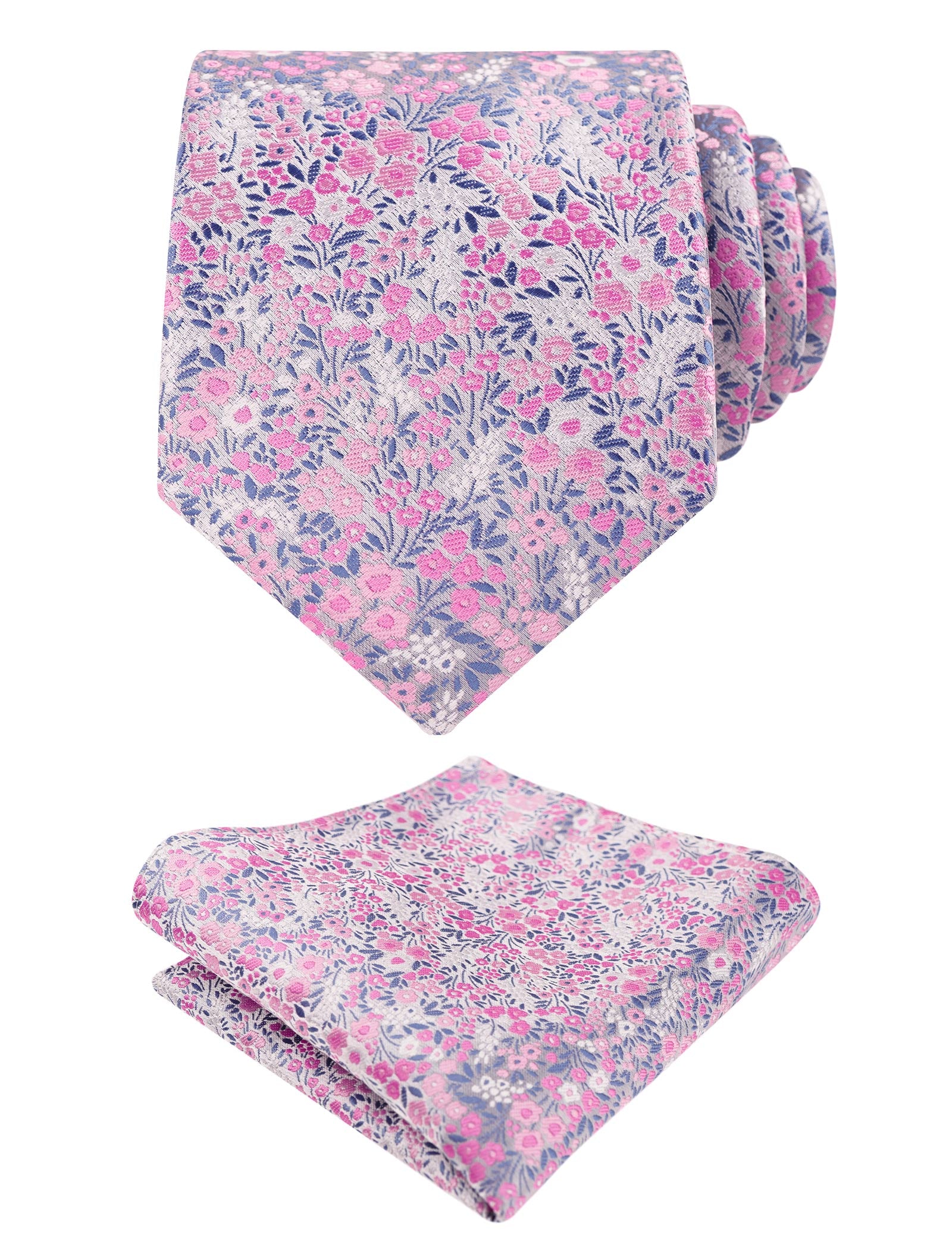 Mens 3.15" Exquisite Floral Tie with Small Flower Printed Pocket Square-142