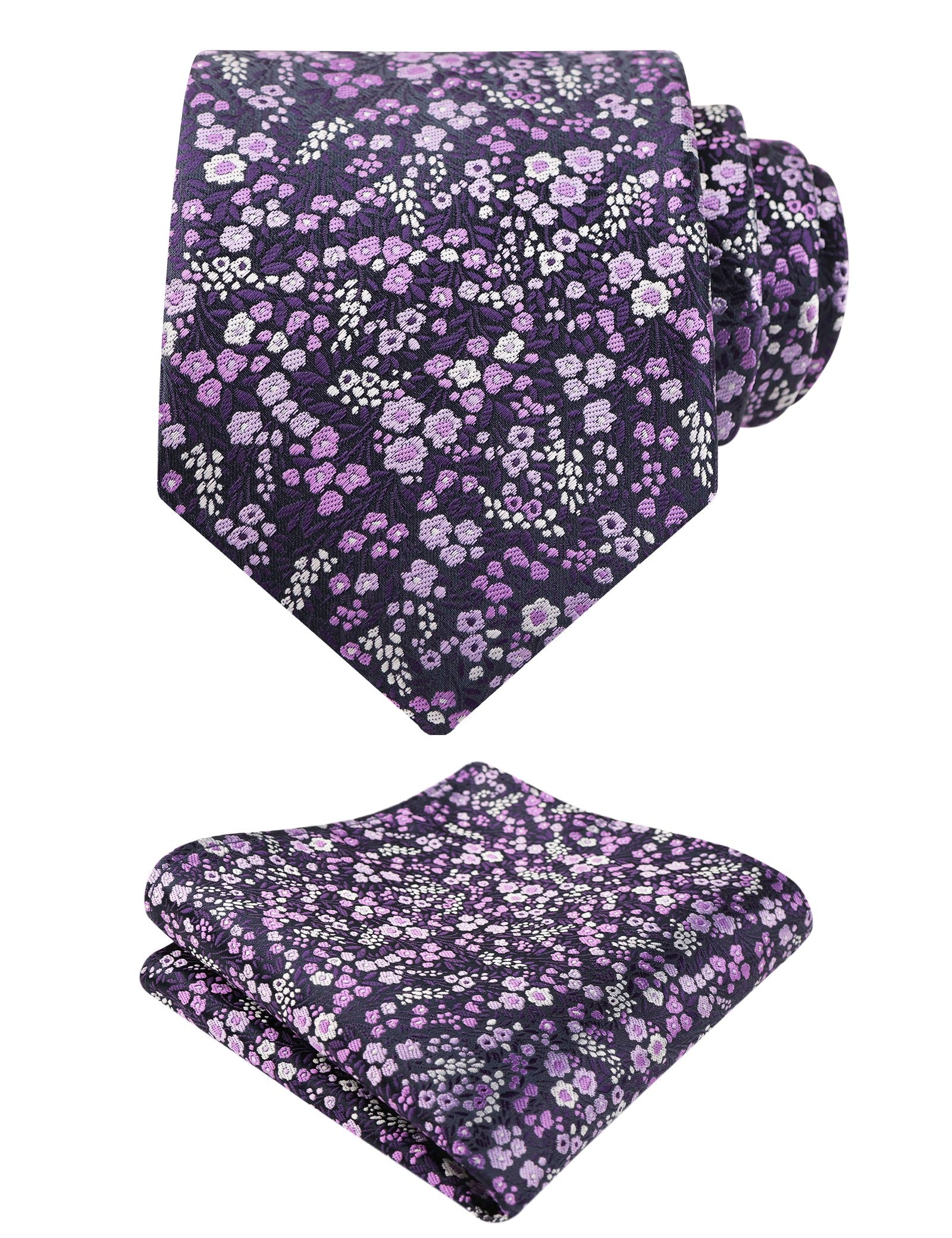 Mens 3.15inches Exquisite Floral Tie with Small Flower Printed Pocket Square-142