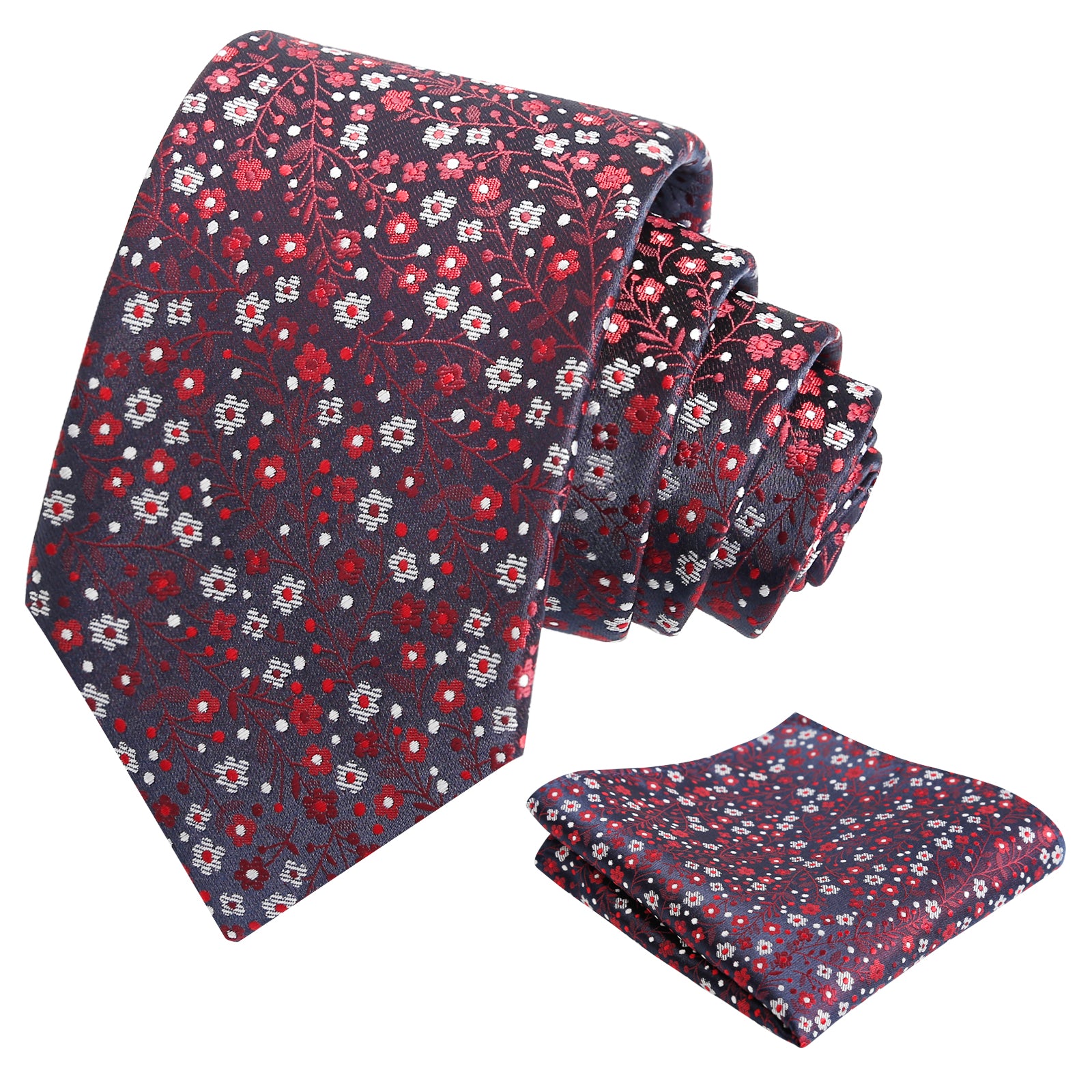 Mens 3.15" Exquisite Floral Tie with Small Flower Printed Pocket Square-142