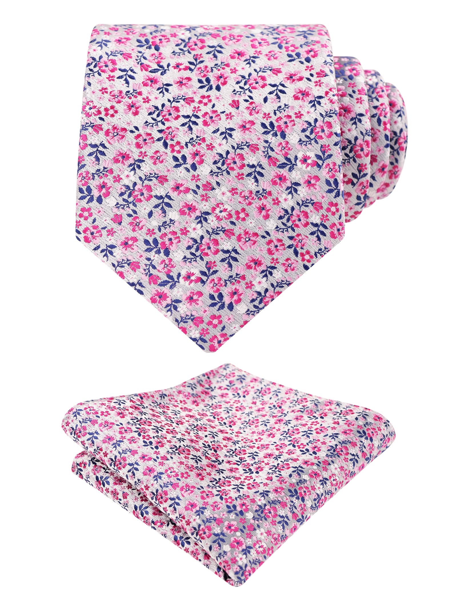 Mens 3.15" Exquisite Floral Tie with Small Flower Printed Pocket Square-142