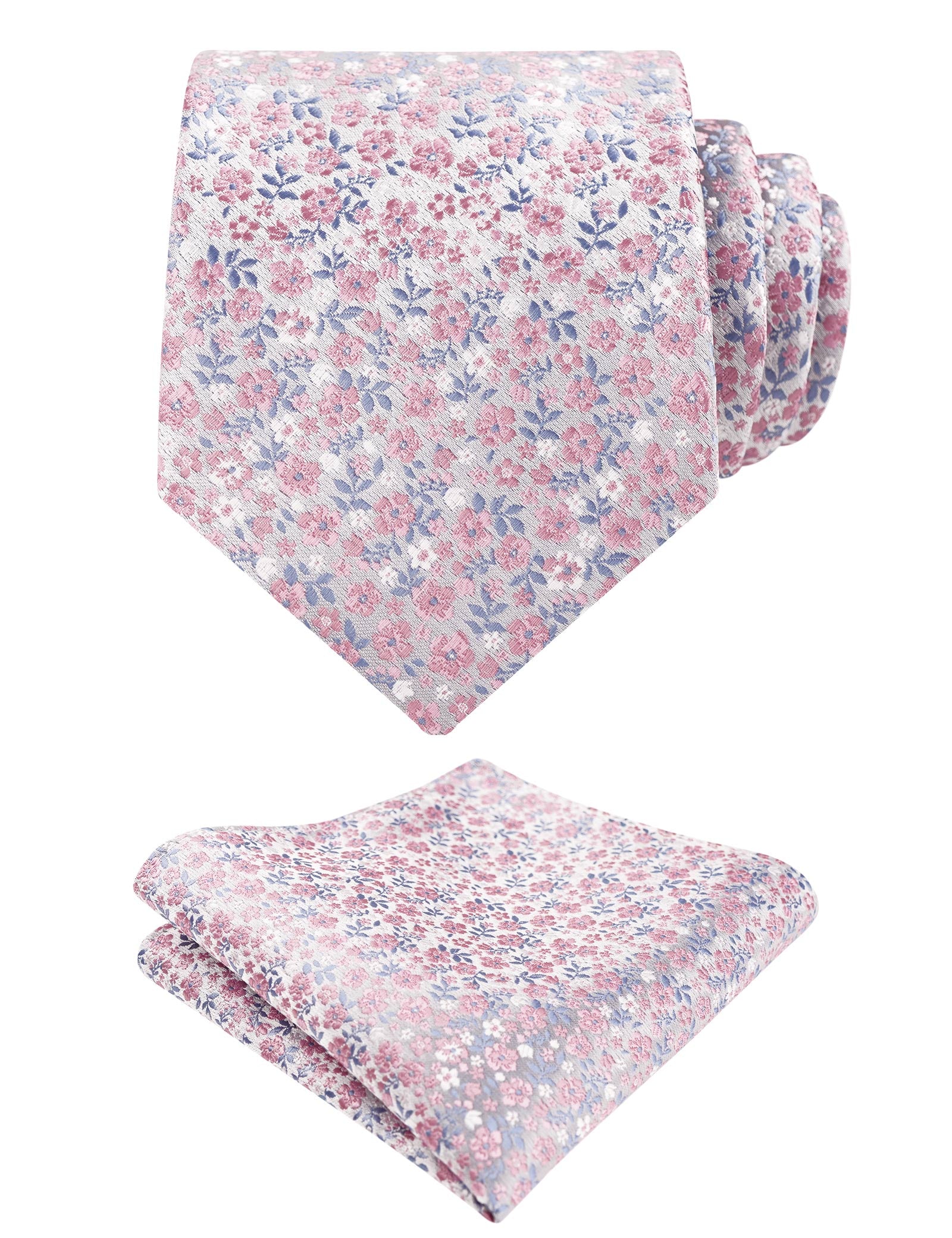 Mens 3.15" Exquisite Floral Tie with Small Flower Printed Pocket Square-142