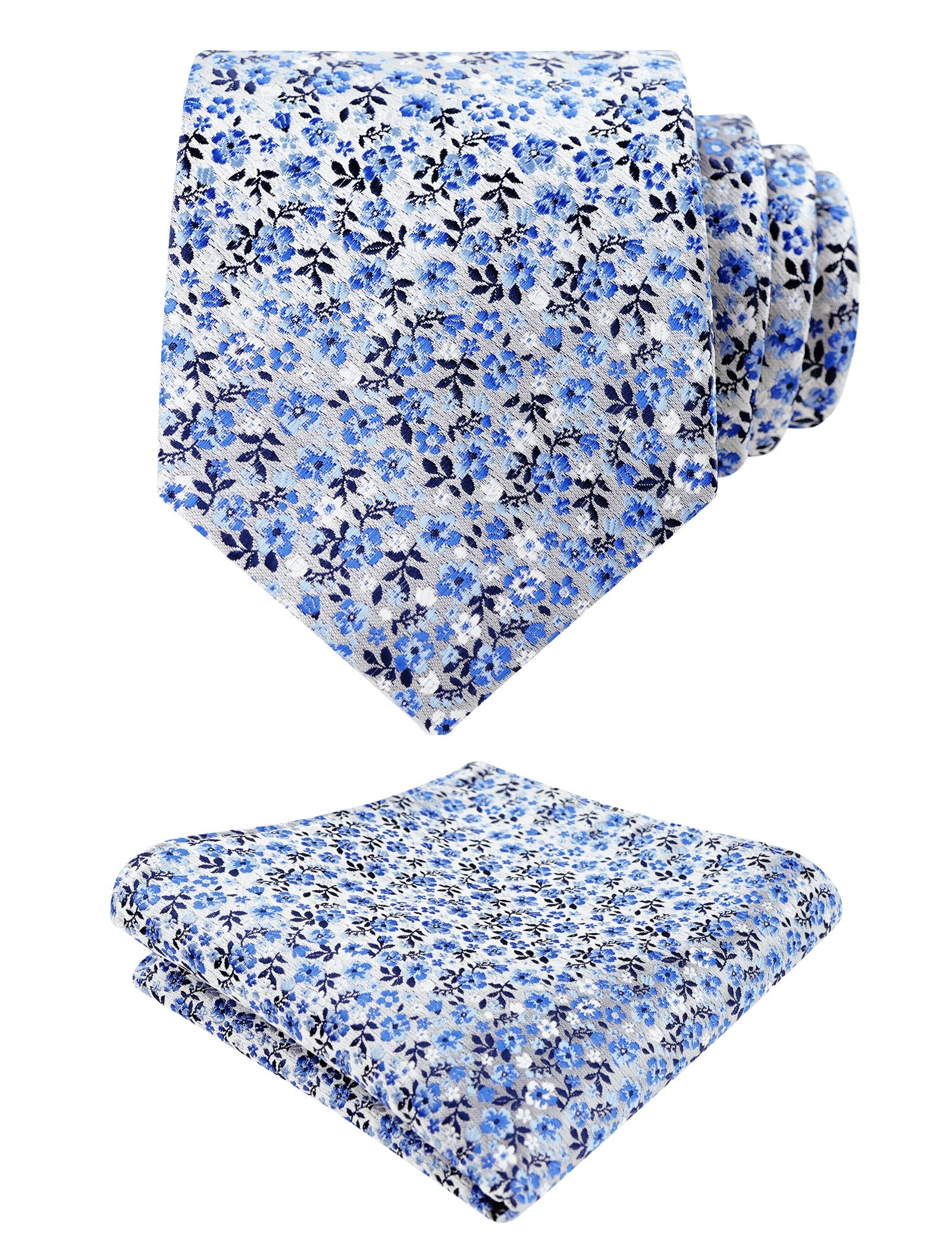 Mens 3.15inches Exquisite Floral Tie with Small Flower Printed Pocket Square-142