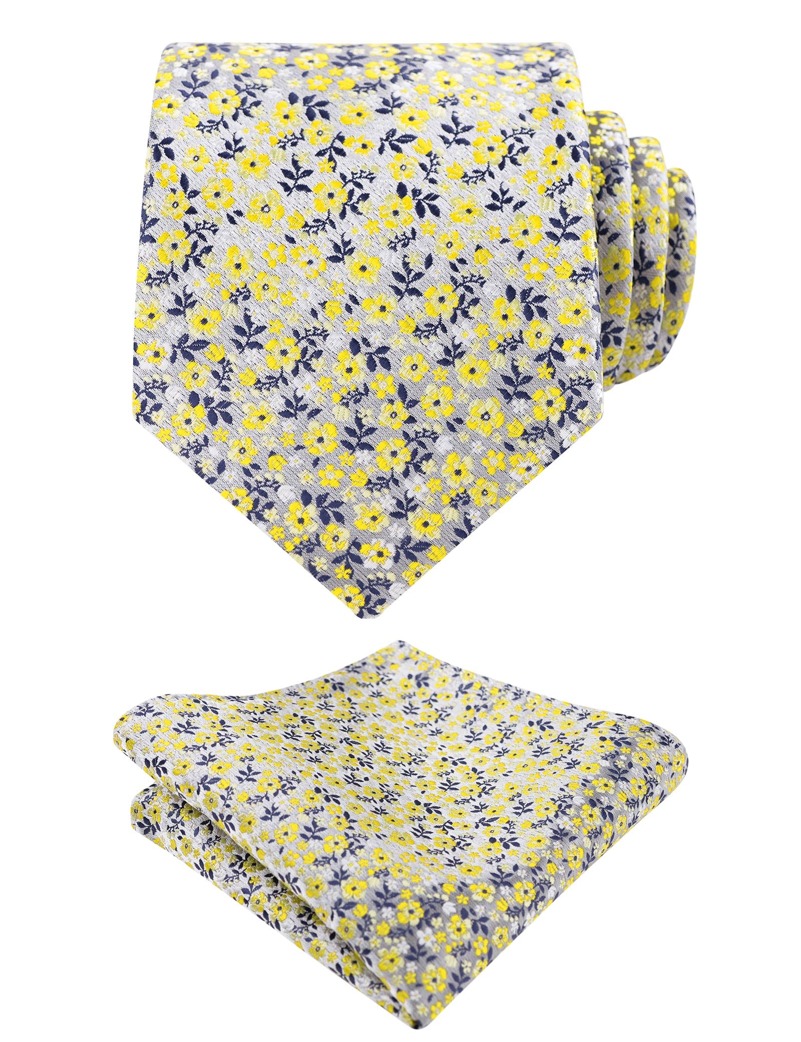 Mens 3.15" Floral Tie with Small Flower Printed Pocket Square-142