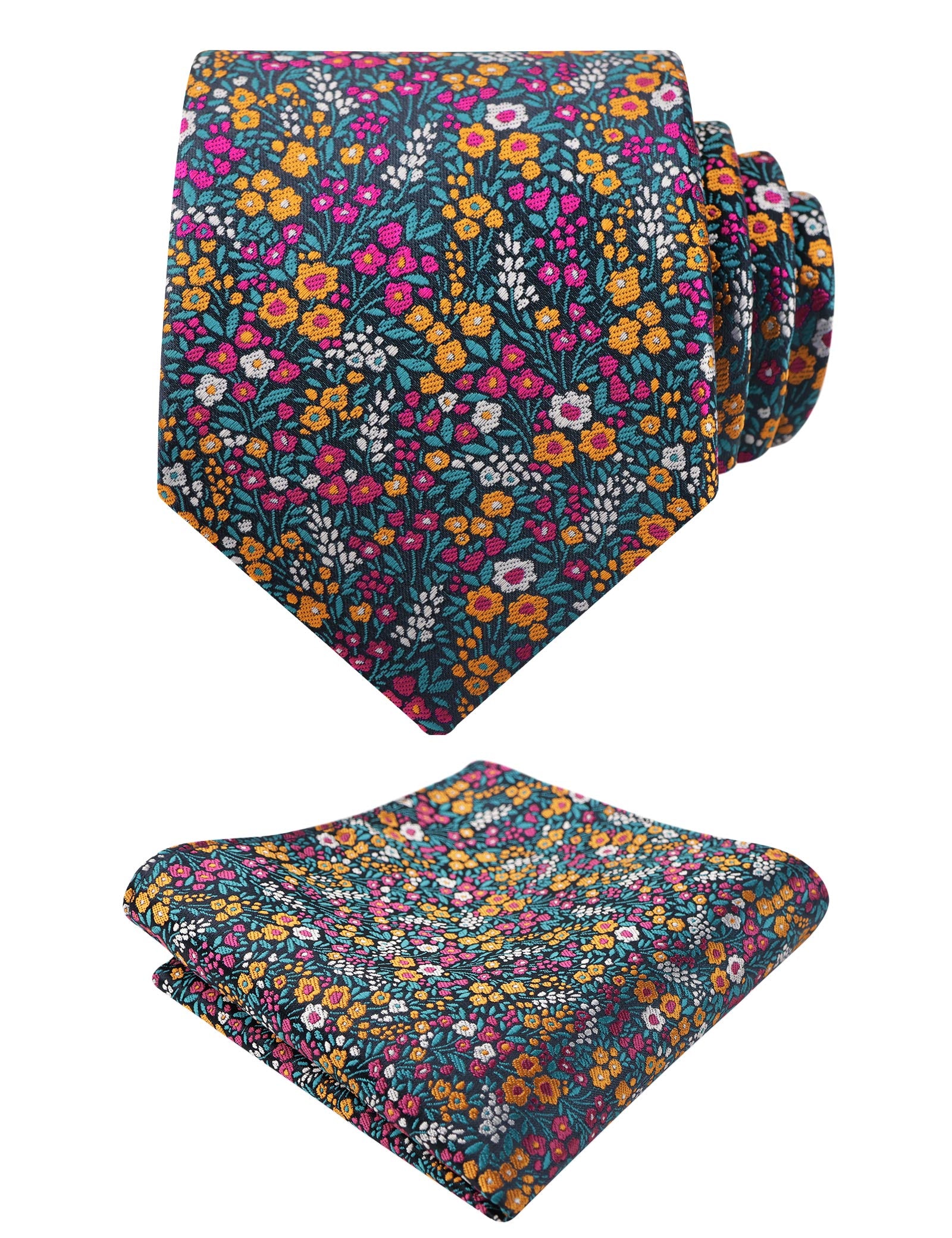 Mens 3.15" Floral Tie with Small Flower Printed Pocket Square-142