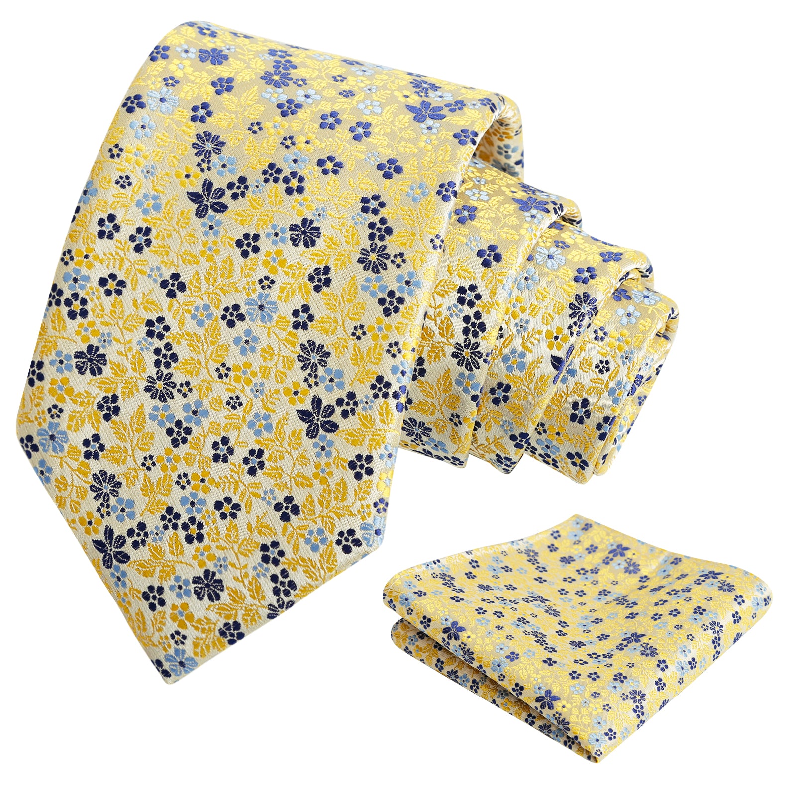 Mens 3.15" Exquisite Floral Tie with Small Flower Printed Pocket Square-142